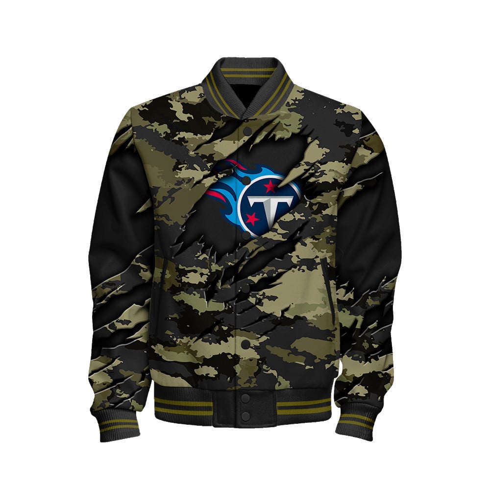 Tennessee Titans 49ers Black Camo Pattern National Football League Varsity Jacket - Famjoys Tennessee Titans 49ers Black Camo Pattern National Football League Varsity Jacket - Famjoys