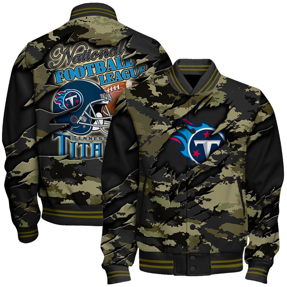 Tennessee Titans 49ers Black Camo Pattern National Football League Varsity Jacket - Famjoys Tennessee Titans 49ers Black Camo Pattern National Football League Varsity Jacket - Famjoys