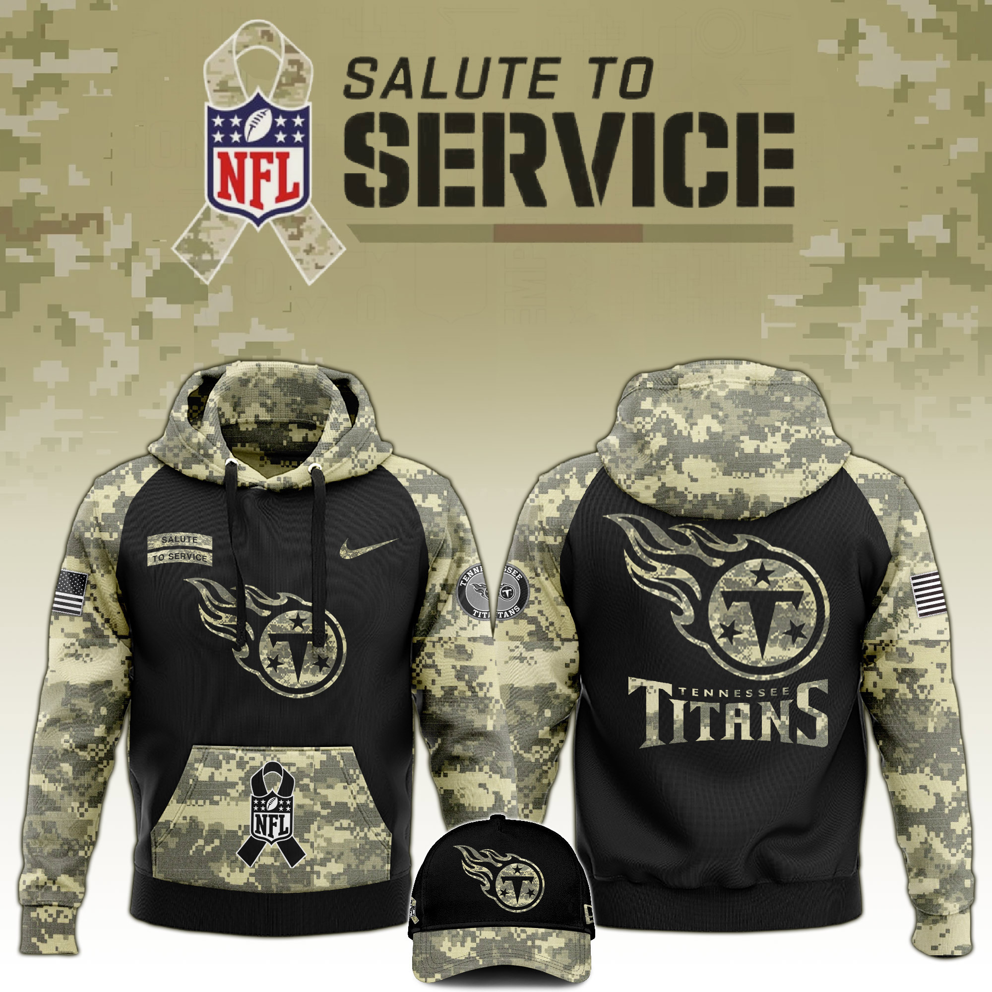 Tennessee Titans Salute to Service Club Camo Hoodie #2 - Famjoys Tennessee Titans Salute to Service Club Camo Hoodie #2 - Famjoys