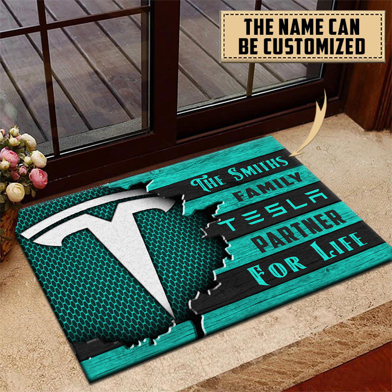Tesla Doormat Custom Name, Multicolor - Famjoys Tesla Doormat Custom Name, Multicolor - Famjoys