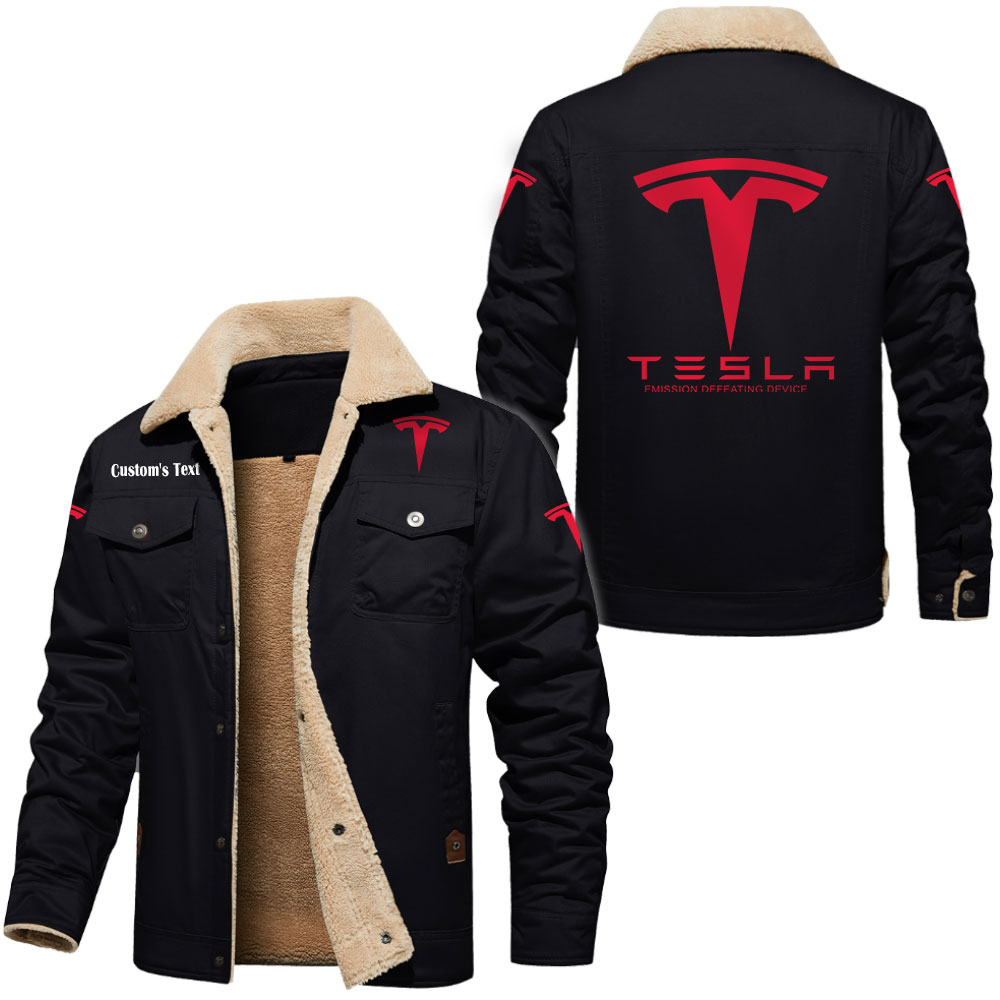 Tesla Motors Cargo Fleece Lined Cotton Jacket Multicolor, vintage style, customize name 