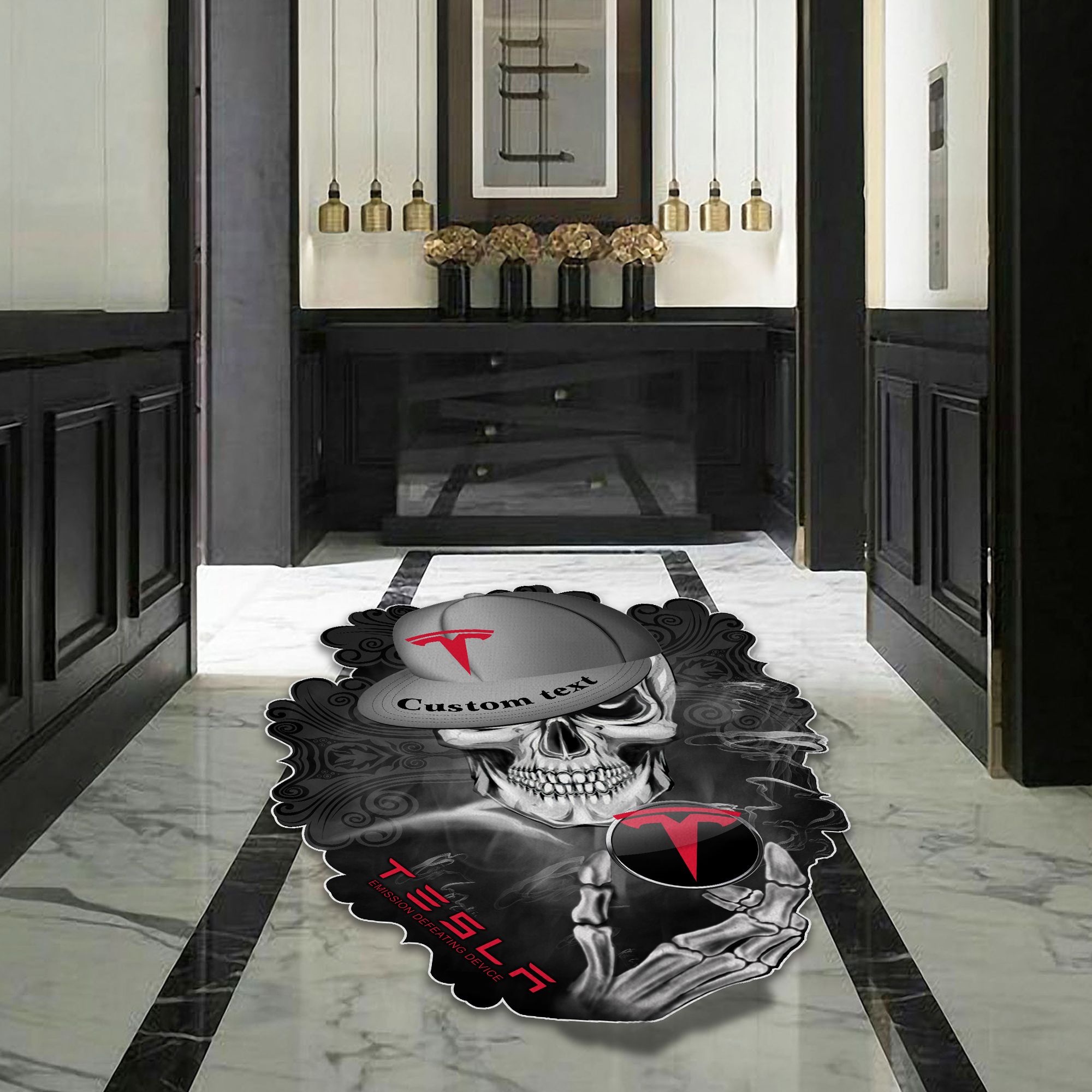 Tesla Motors Skull Shaped Luxurious Doormat, Rug Home Decor, Custom name - Famjoys Tesla Motors Skull Shaped Luxurious Doormat, Rug Home Decor, Custom name - Famjoys