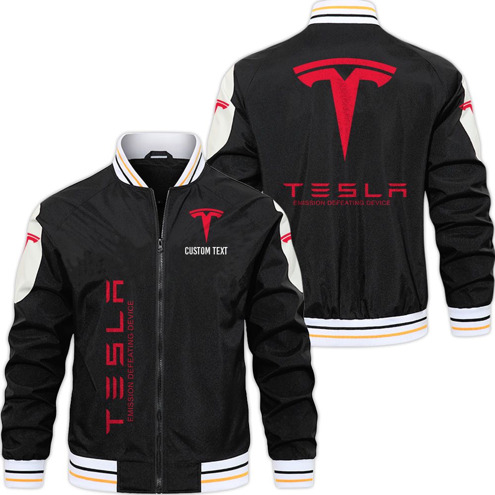Tesla Motors Varsity Jacket, Zipper Jackets Customize Name - Famjoys Tesla Motors Varsity Jacket, Zipper Jackets Customize Name - Famjoys