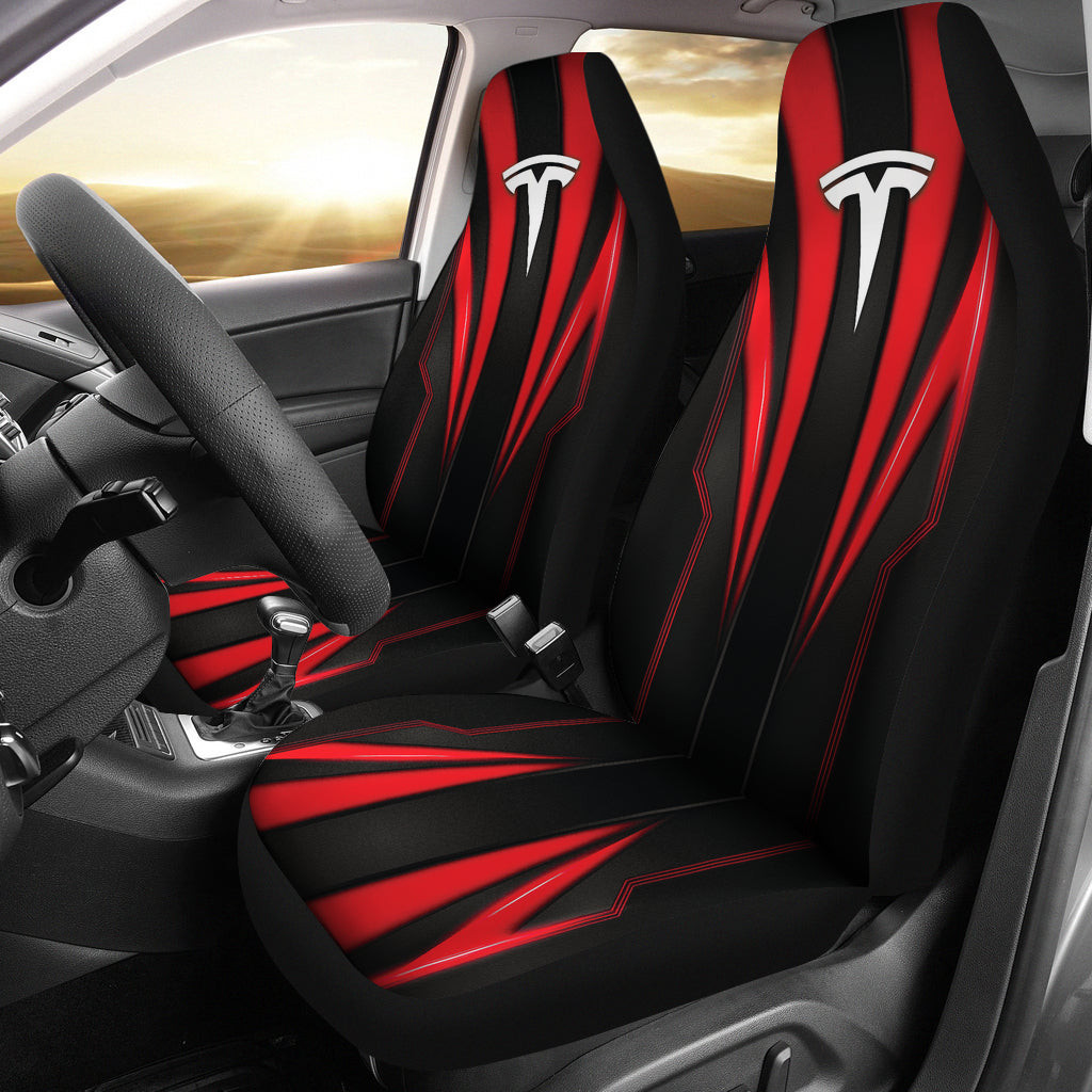 Tesla Red Logo Car Seat Covers Metal Abstract Ph220913-19 - Famjoys Tesla Red Logo Car Seat Covers Metal Abstract Ph220913-19 - Famjoys