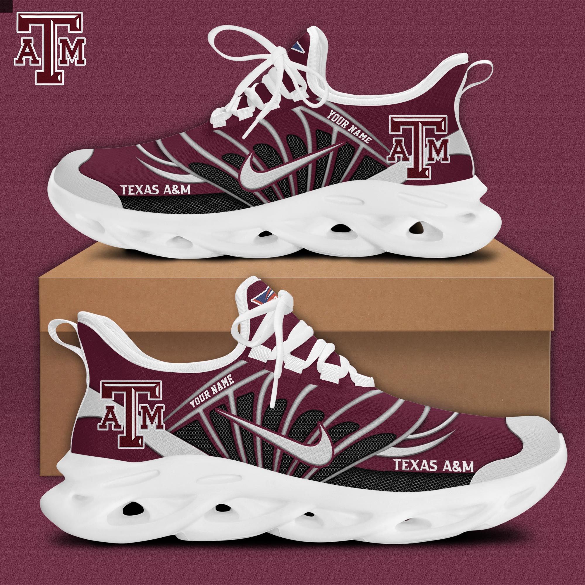 Texas A&M Football Personalized Max Soul Shoes - Famjoys Texas A&M Football Personalized Max Soul Shoes - Famjoys