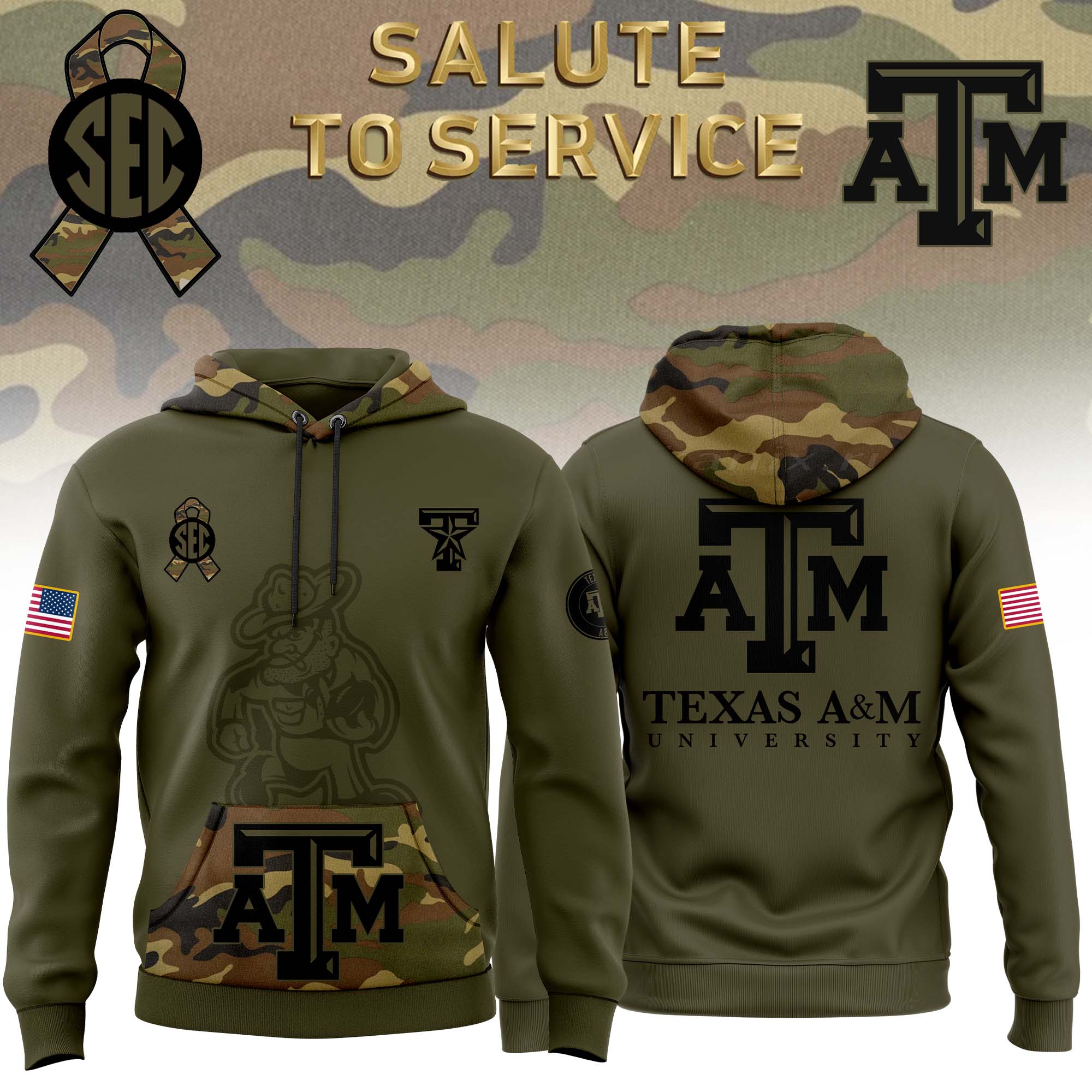 Texas A&M Aggies Camo Salute to Service Club Fleece Pullover Hoodie - Famjoys Texas A&M Aggies Camo Salute to Service Club Fleece Pullover Hoodie - Famjoys