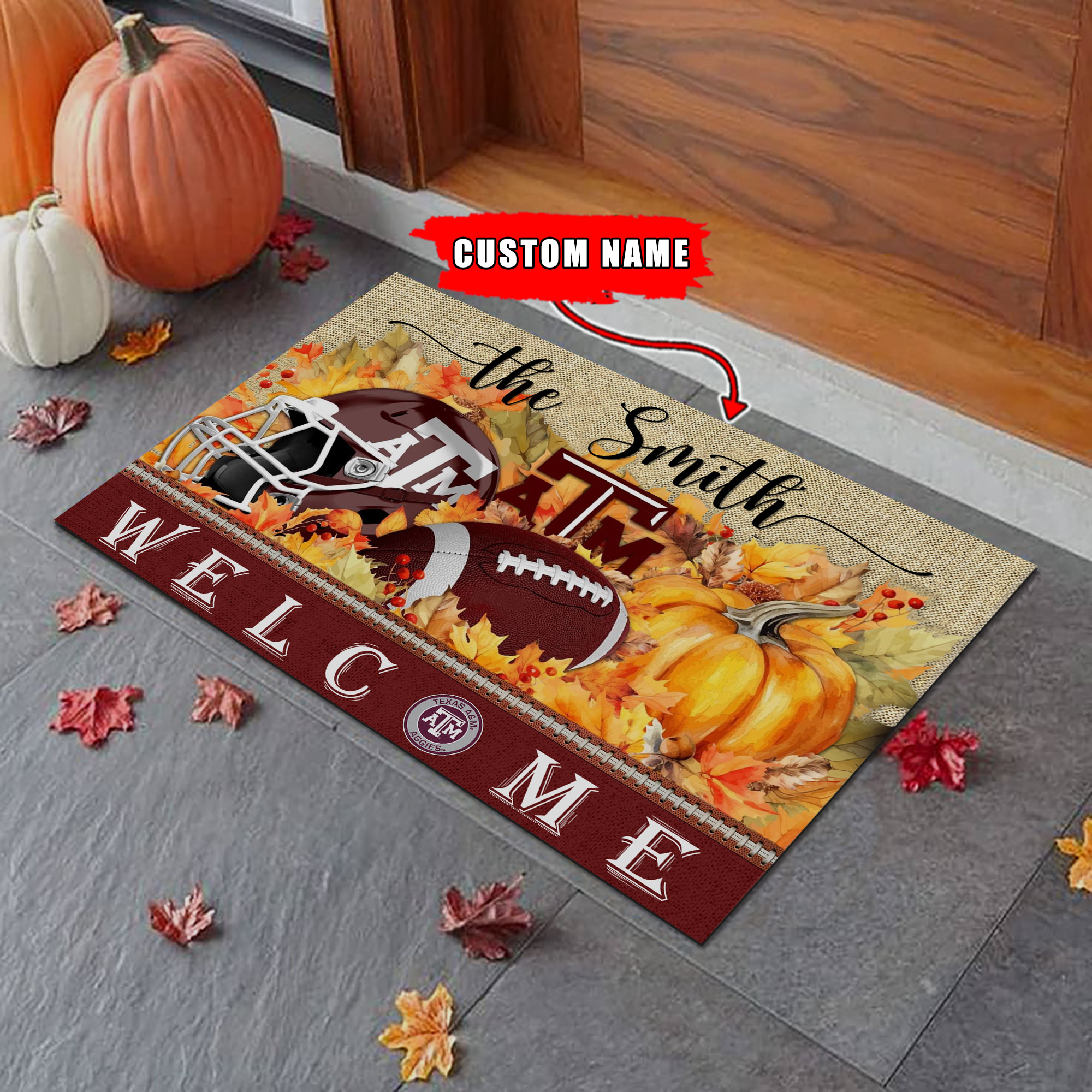 Texas A&M Aggies Welcome Fall Football Doormat - Famjoys Texas A&M Aggies Welcome Fall Football Doormat - Famjoys