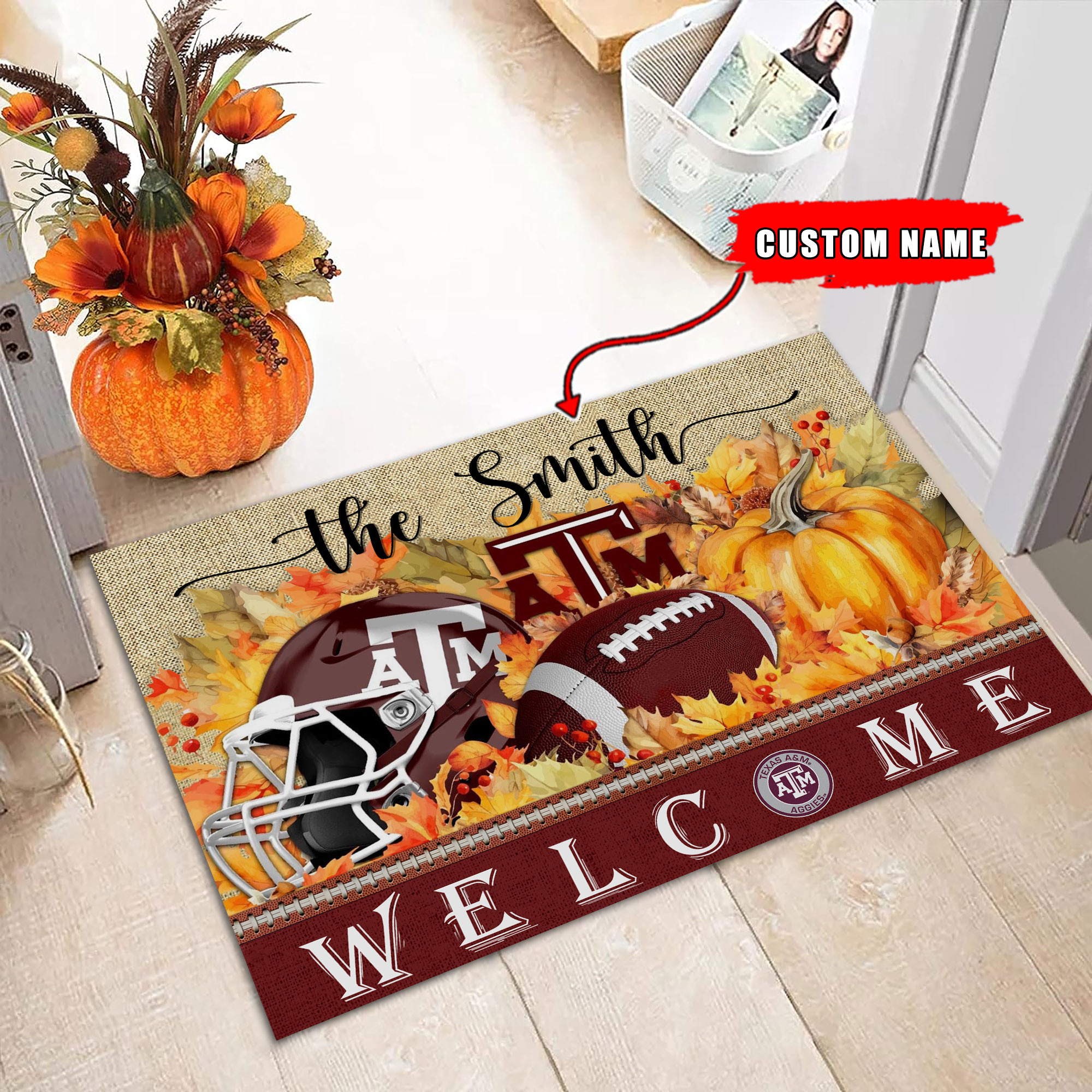 Texas A&M Aggies Welcome Fall Football Doormat - Famjoys Texas A&M Aggies Welcome Fall Football Doormat - Famjoys