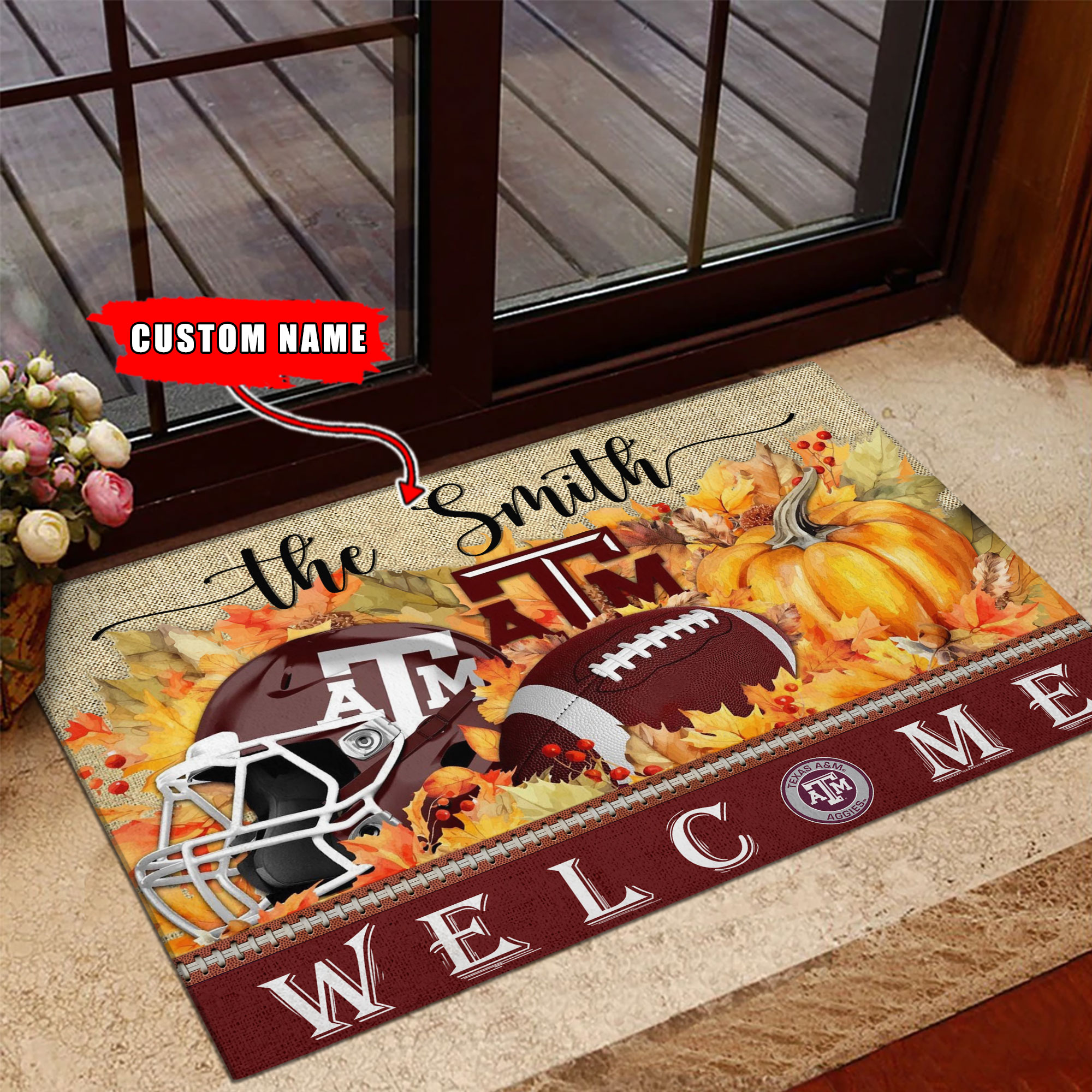 Texas A&M Aggies Welcome Fall Football Doormat - Famjoys Texas A&M Aggies Welcome Fall Football Doormat - Famjoys