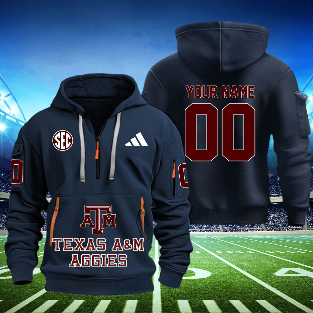 Texas A&M Aggies Football Quarter Zip Hoodie - Famjoys Texas A&M Aggies Football Quarter Zip Hoodie - Famjoys