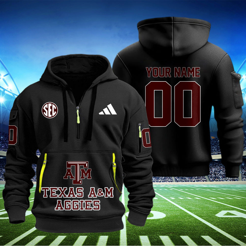 Texas A&M Aggies Football Quarter Zip Hoodie - Famjoys Texas A&M Aggies Football Quarter Zip Hoodie - Famjoys