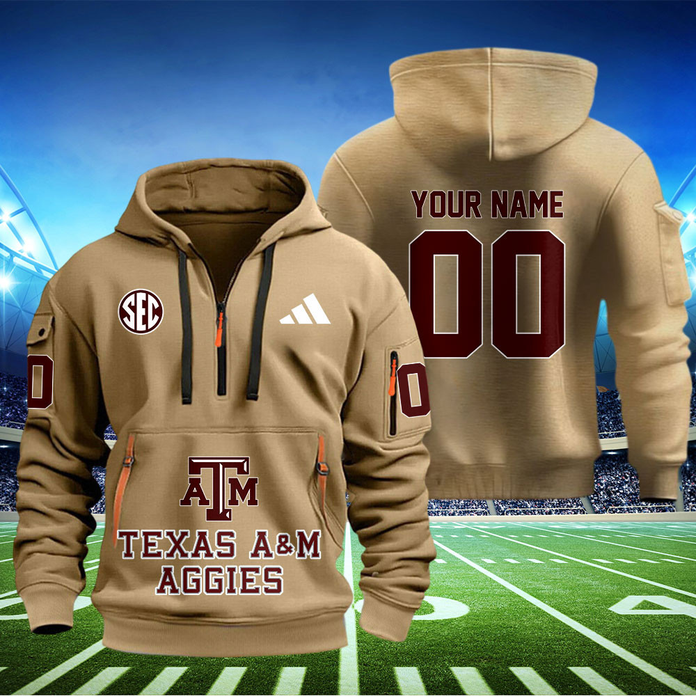 Texas A&M Aggies Football Quarter Zip Hoodie - Famjoys Texas A&M Aggies Football Quarter Zip Hoodie - Famjoys