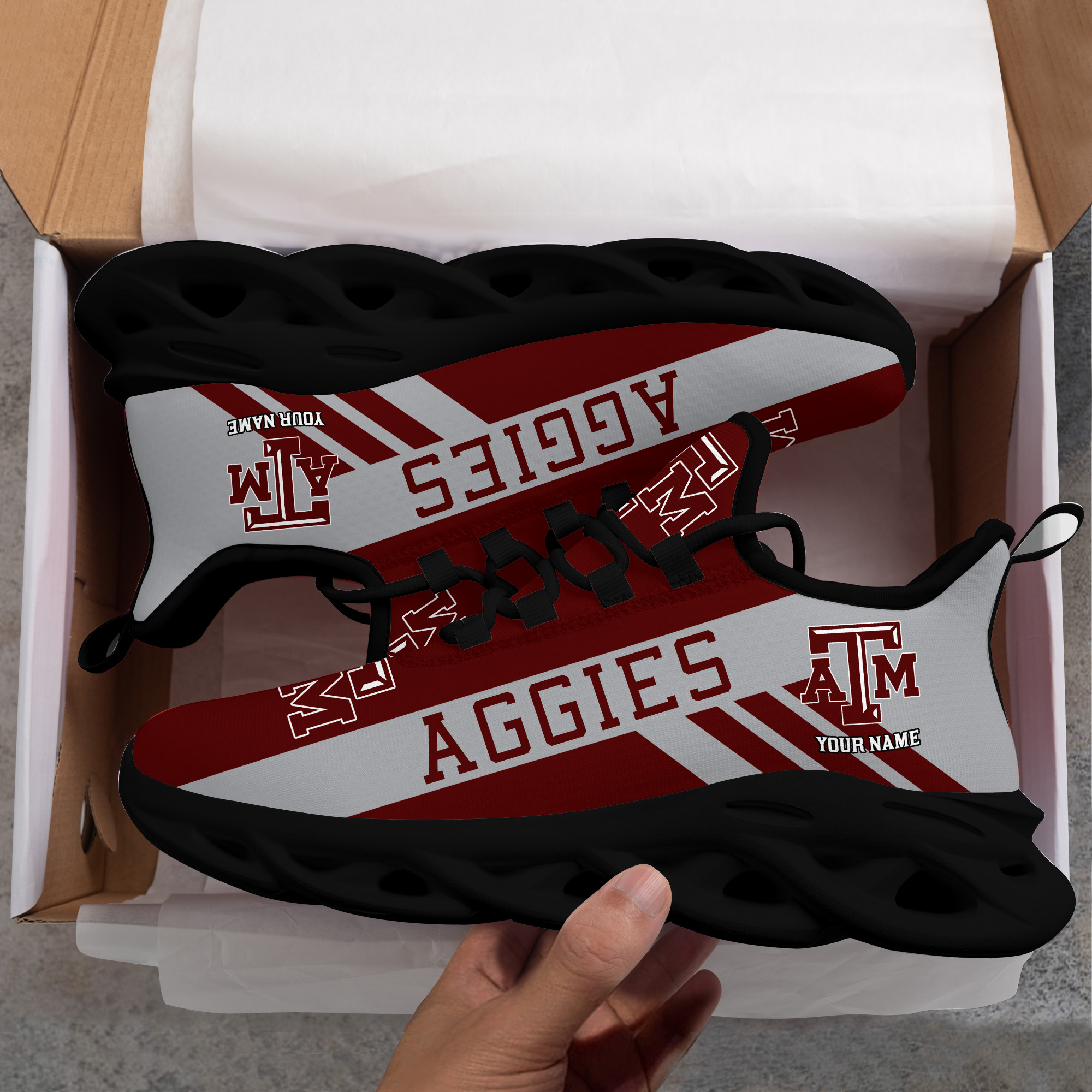 Texas AM Aggies Custom Name PERSONALIZED MAX SOUL SHOES DS004 - Famjoys Texas AM Aggies Custom Name PERSONALIZED MAX SOUL SHOES DS004 - Famjoys