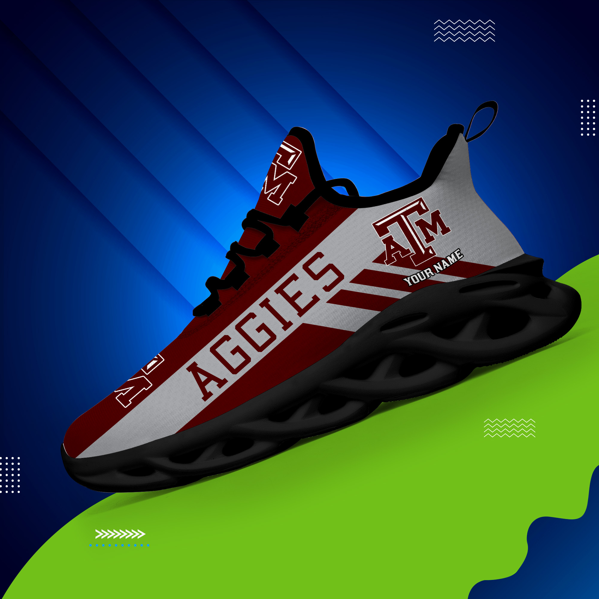 Texas AM Aggies Custom Name PERSONALIZED MAX SOUL SHOES DS004 - Famjoys Texas AM Aggies Custom Name PERSONALIZED MAX SOUL SHOES DS004 - Famjoys