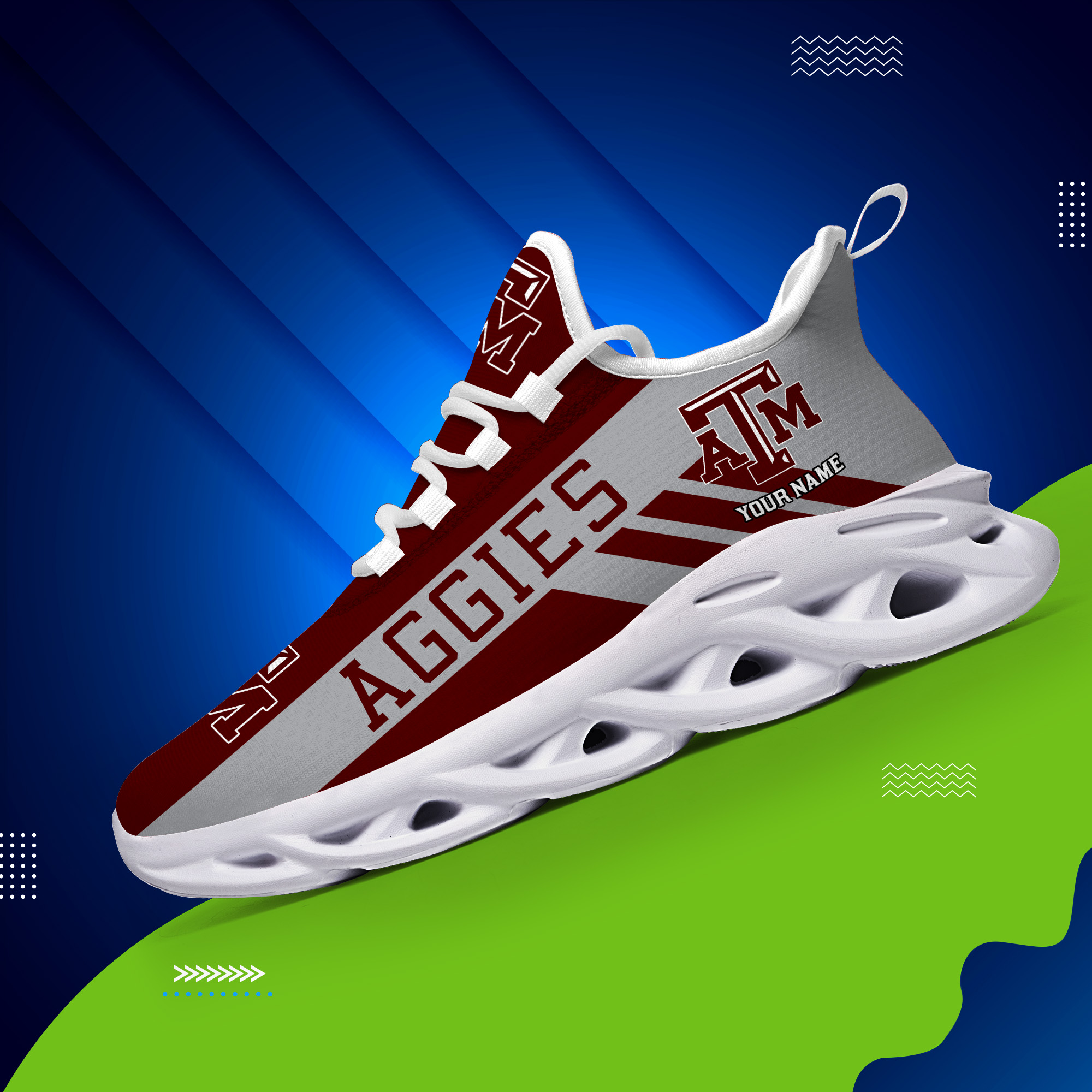 Texas AM Aggies Custom Name PERSONALIZED MAX SOUL SHOES DS004 - Famjoys Texas AM Aggies Custom Name PERSONALIZED MAX SOUL SHOES DS004 - Famjoys