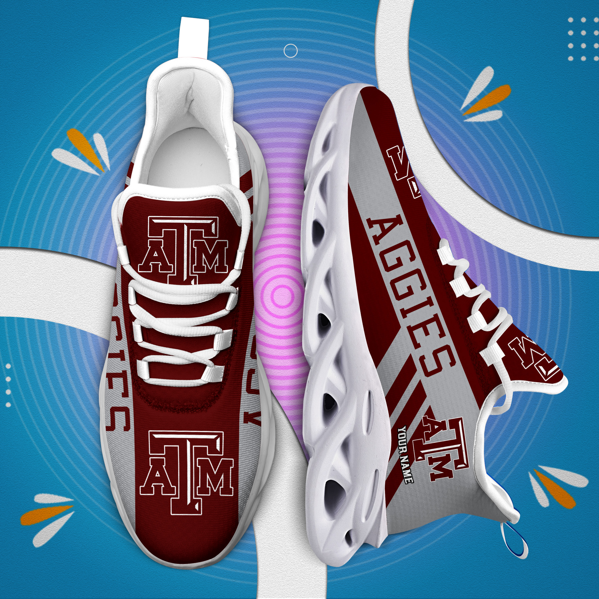 Texas AM Aggies Custom Name PERSONALIZED MAX SOUL SHOES DS004 - Famjoys Texas AM Aggies Custom Name PERSONALIZED MAX SOUL SHOES DS004 - Famjoys