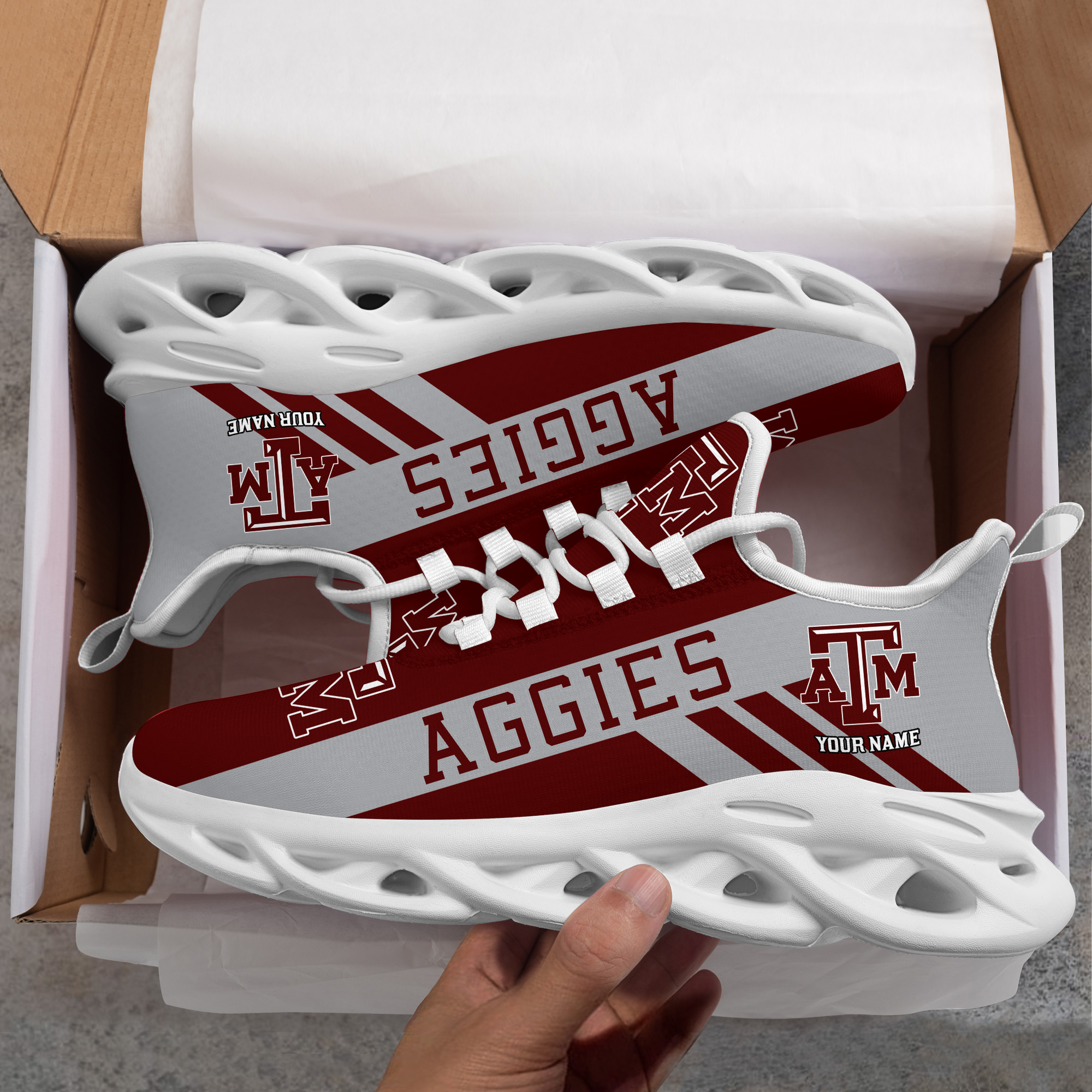Texas AM Aggies Custom Name PERSONALIZED MAX SOUL SHOES DS004 - Famjoys Texas AM Aggies Custom Name PERSONALIZED MAX SOUL SHOES DS004 - Famjoys