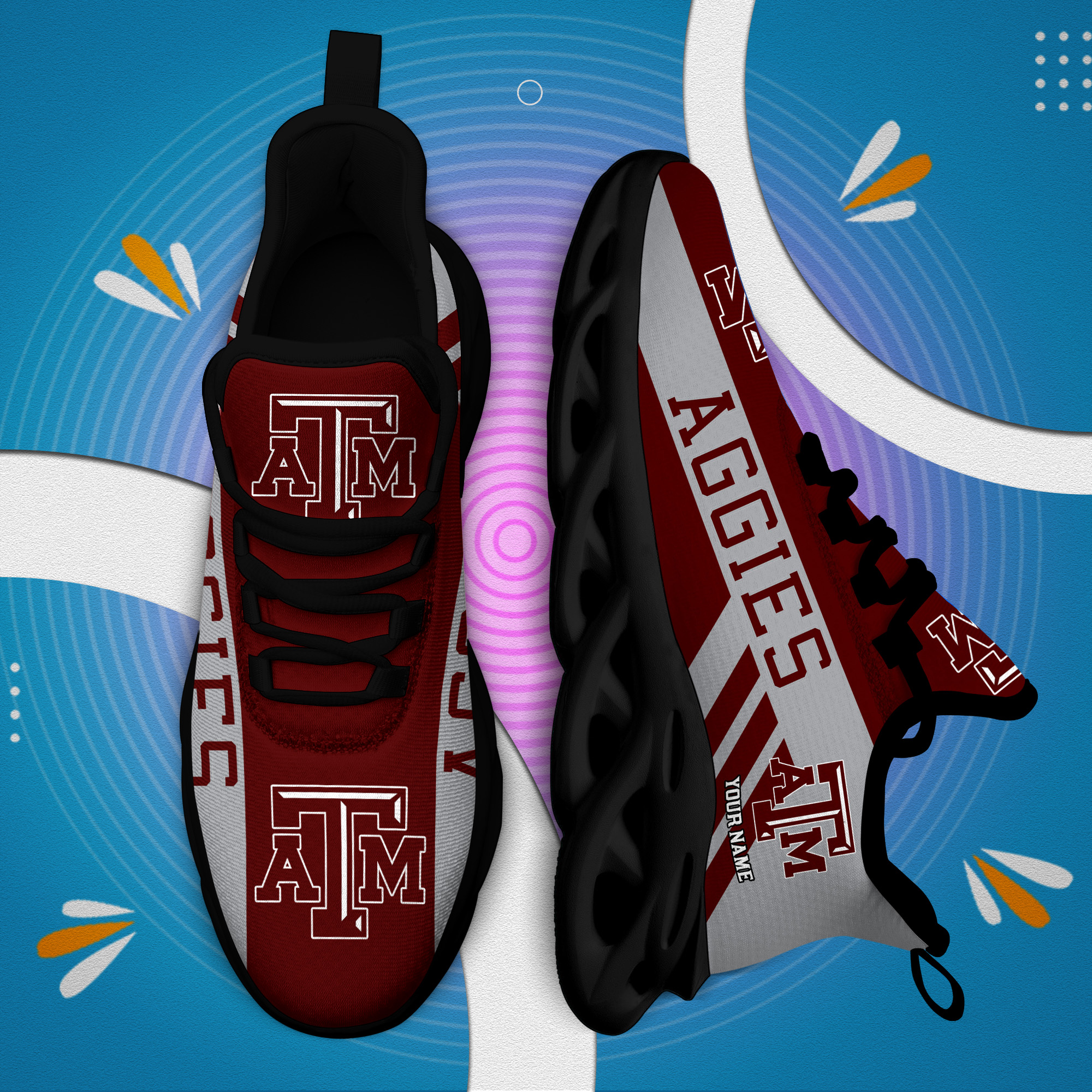Texas AM Aggies Custom Name PERSONALIZED MAX SOUL SHOES DS004 - Famjoys Texas AM Aggies Custom Name PERSONALIZED MAX SOUL SHOES DS004 - Famjoys