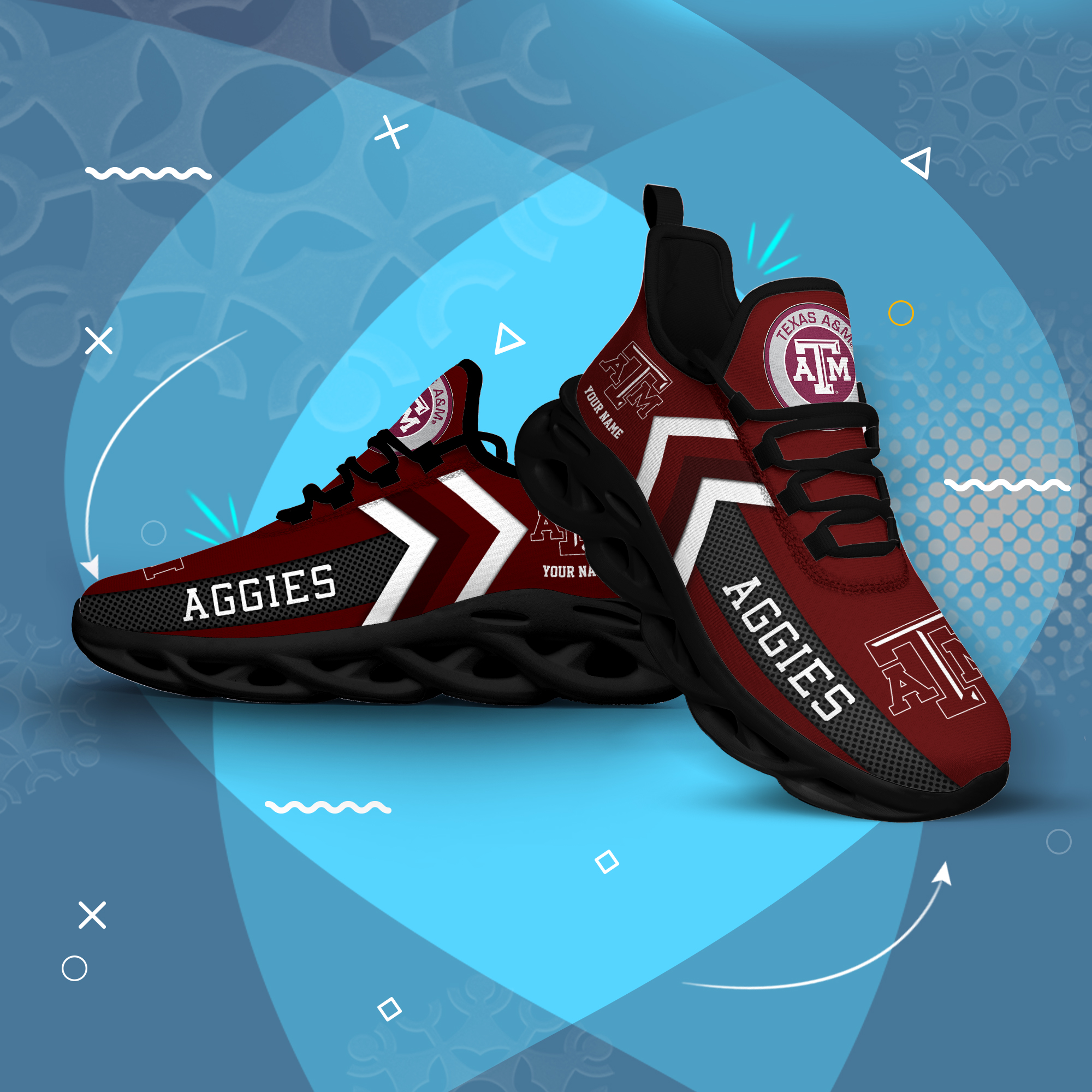 Texas AM Aggies Personalized Custom Name Max Soul Shoes DS003 - Famjoys Texas AM Aggies Personalized Custom Name Max Soul Shoes DS003 - Famjoys