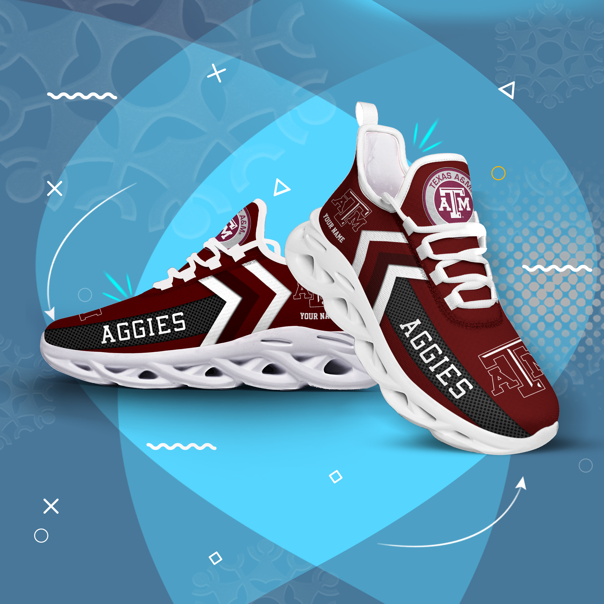 Texas AM Aggies Personalized Custom Name Max Soul Shoes DS003 - Famjoys Texas AM Aggies Personalized Custom Name Max Soul Shoes DS003 - Famjoys