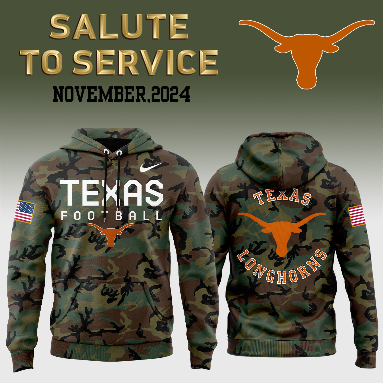 Texas Longhorns Camo Salute to Service Hoodie V2 - Famjoys Texas Longhorns Camo Salute to Service Hoodie V2 - Famjoys