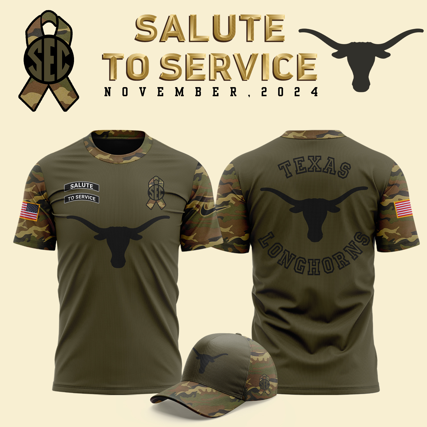 Texas Longhorns Camo Salute to Service Shirt - Famjoys Texas Longhorns Camo Salute to Service Shirt - Famjoys