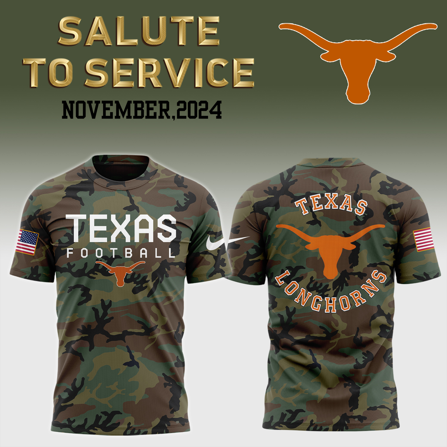 Texas Longhorns Camo Salute to Service Shirt V2 - Famjoys Texas Longhorns Camo Salute to Service Shirt V2 - Famjoys