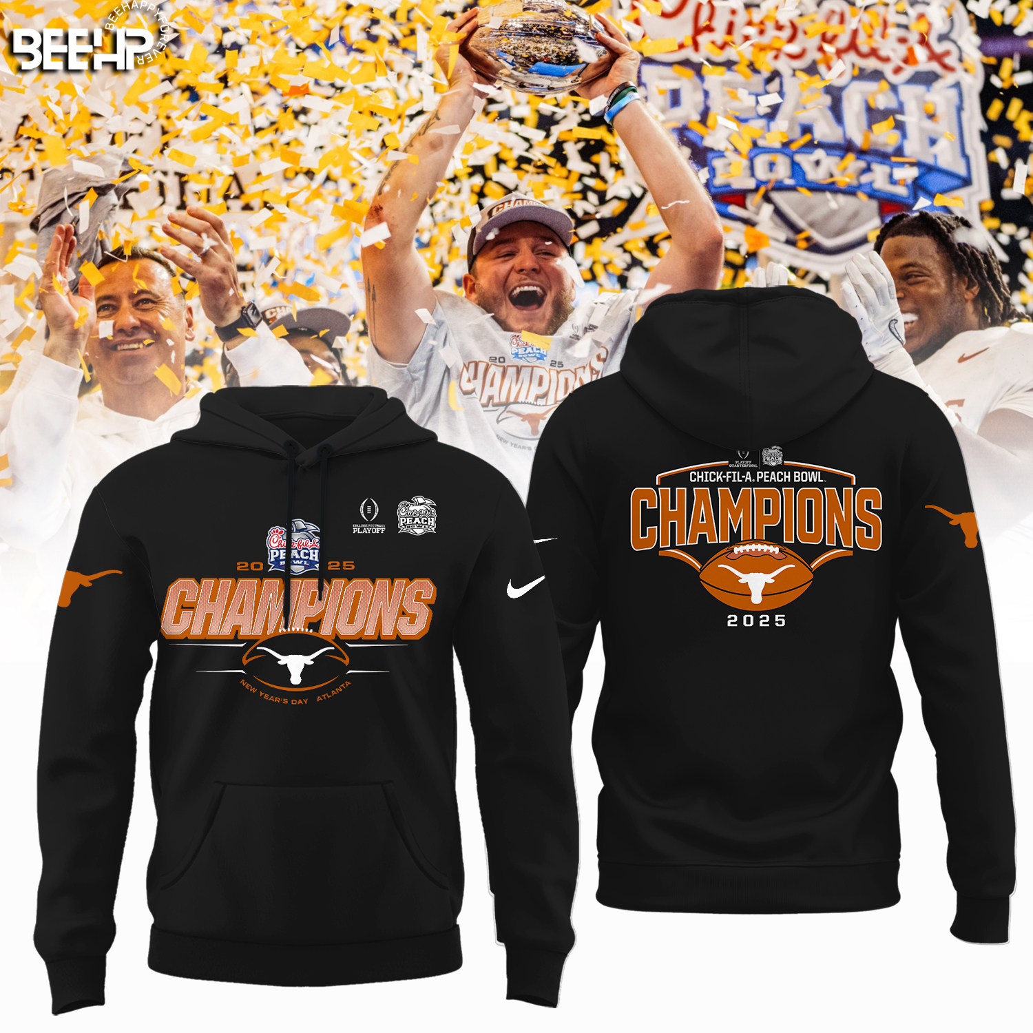 Texas Longhorns College Football Playoff 2025 Peach Bowl Champions Shirt - Famjoys Texas Longhorns College Football Playoff 2025 Peach Bowl Champions Shirt - Famjoys