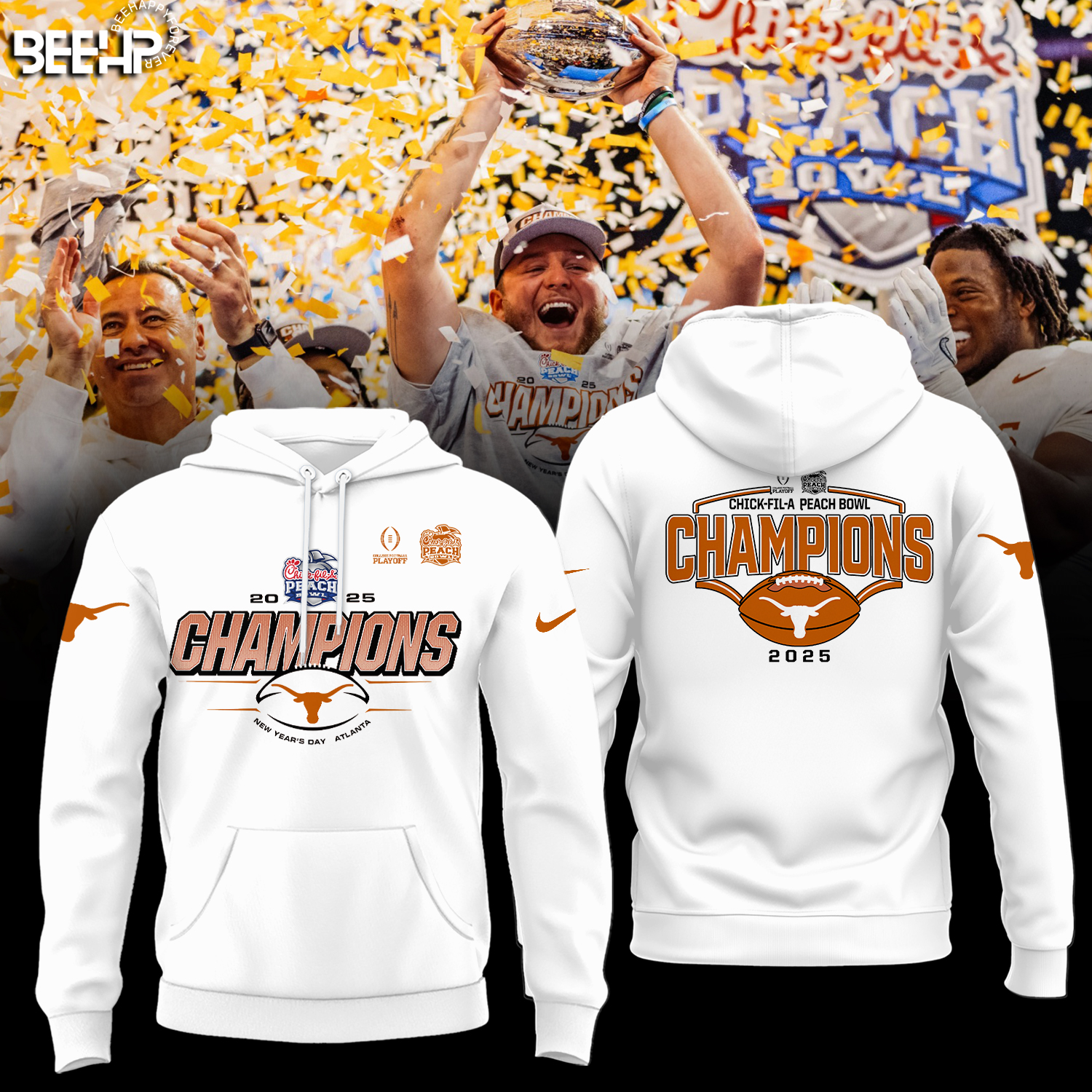 Texas Longhorns College Football Playoff 2025 Peach Bowl Champions Shirt - Famjoys Texas Longhorns College Football Playoff 2025 Peach Bowl Champions Shirt - Famjoys
