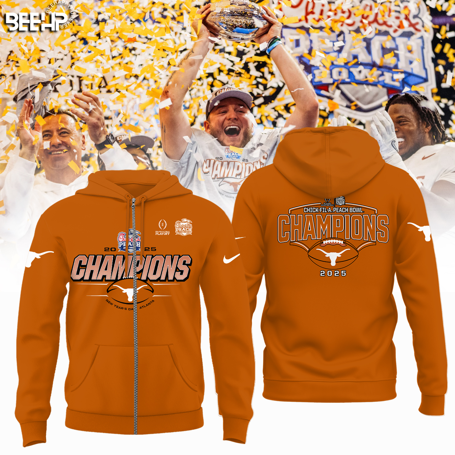 Texas Longhorns College Football Playoff 2025 Peach Bowl Champions Shirt - Famjoys Texas Longhorns College Football Playoff 2025 Peach Bowl Champions Shirt - Famjoys