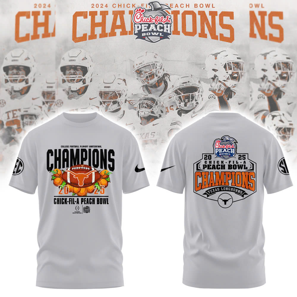 Texas Longhorns College Football Playoff 2025 Peach Bowl Champions Victory Hoodie - Famjoys Texas Longhorns College Football Playoff 2025 Peach Bowl Champions Victory Hoodie - Famjoys