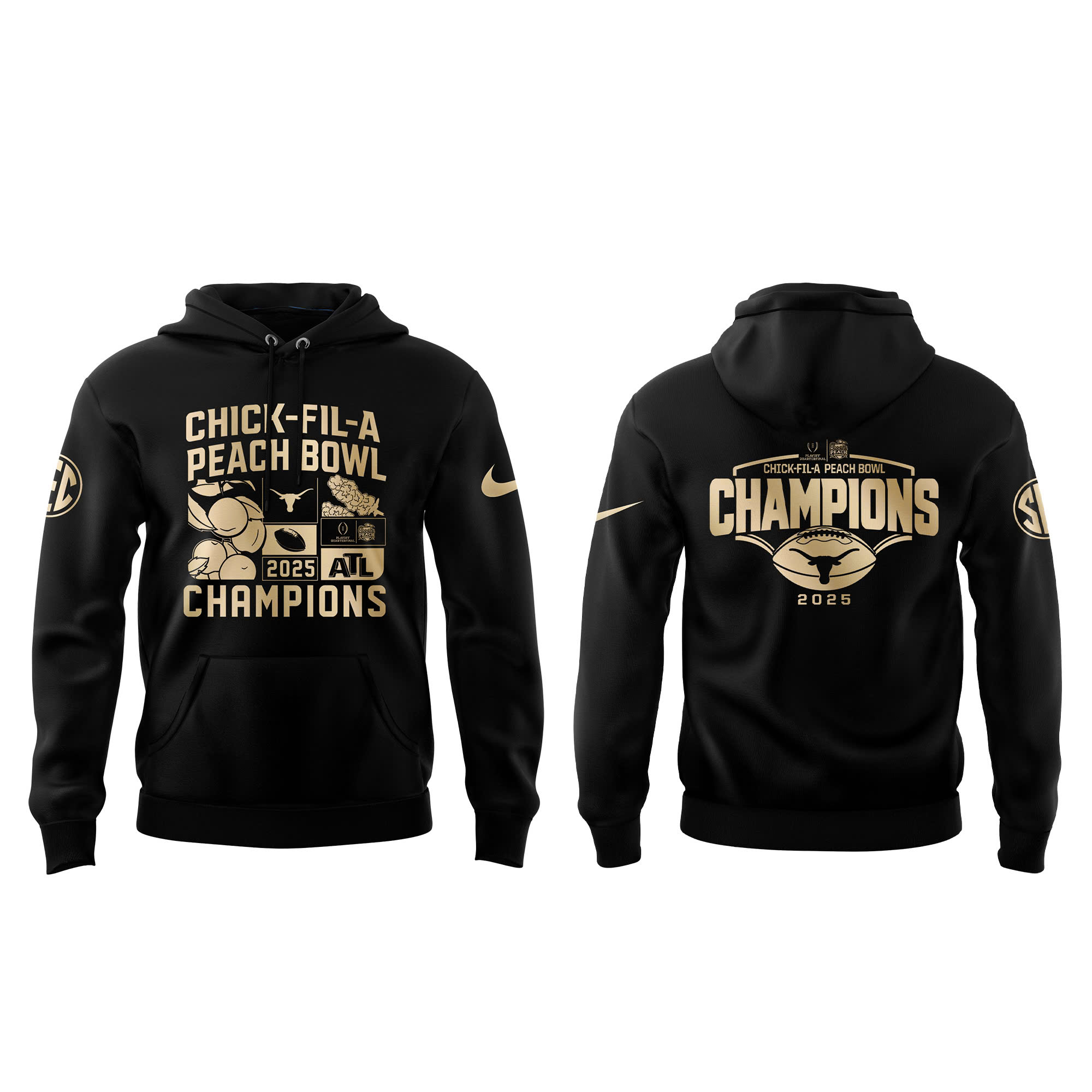 Texas Longhorns College Football Playoff 2025 Peach Bowl Champions Victory Hoodie - Famjoys Texas Longhorns College Football Playoff 2025 Peach Bowl Champions Victory Hoodie - Famjoys