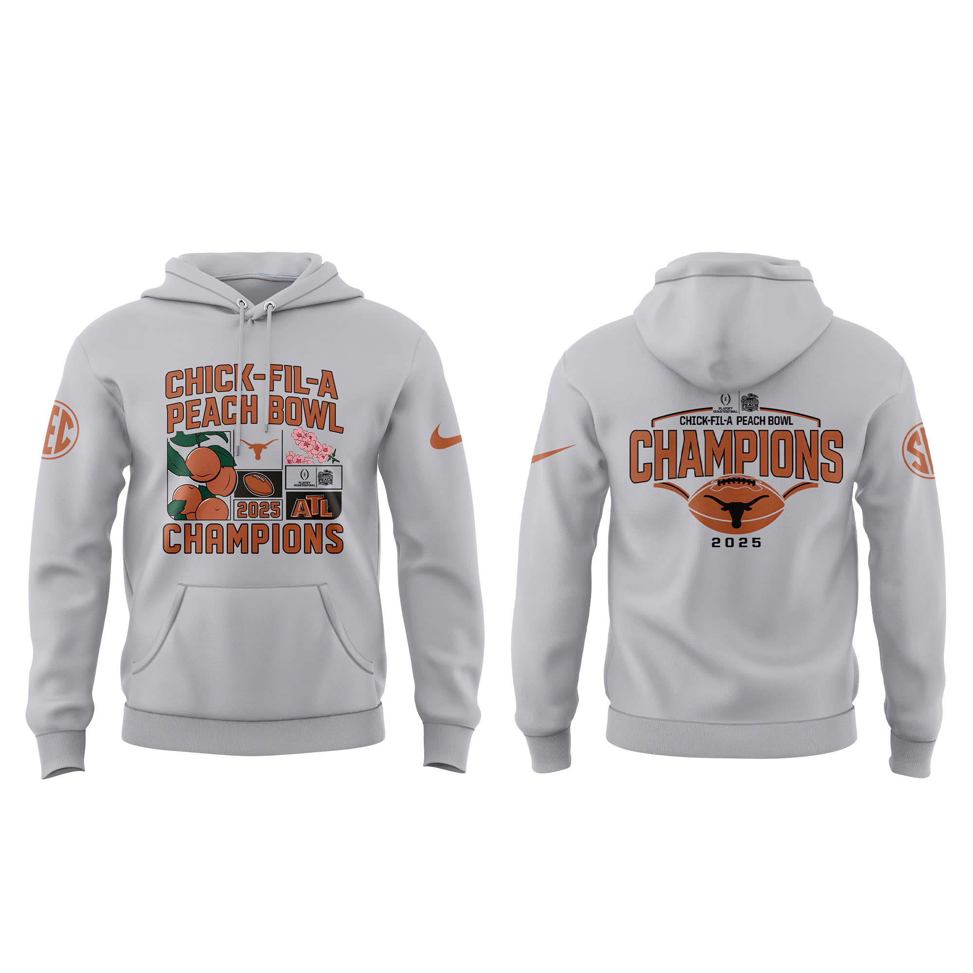 Texas Longhorns College Football Playoff 2025 Peach Bowl Champions Victory Hoodie - Famjoys Texas Longhorns College Football Playoff 2025 Peach Bowl Champions Victory Hoodie - Famjoys
