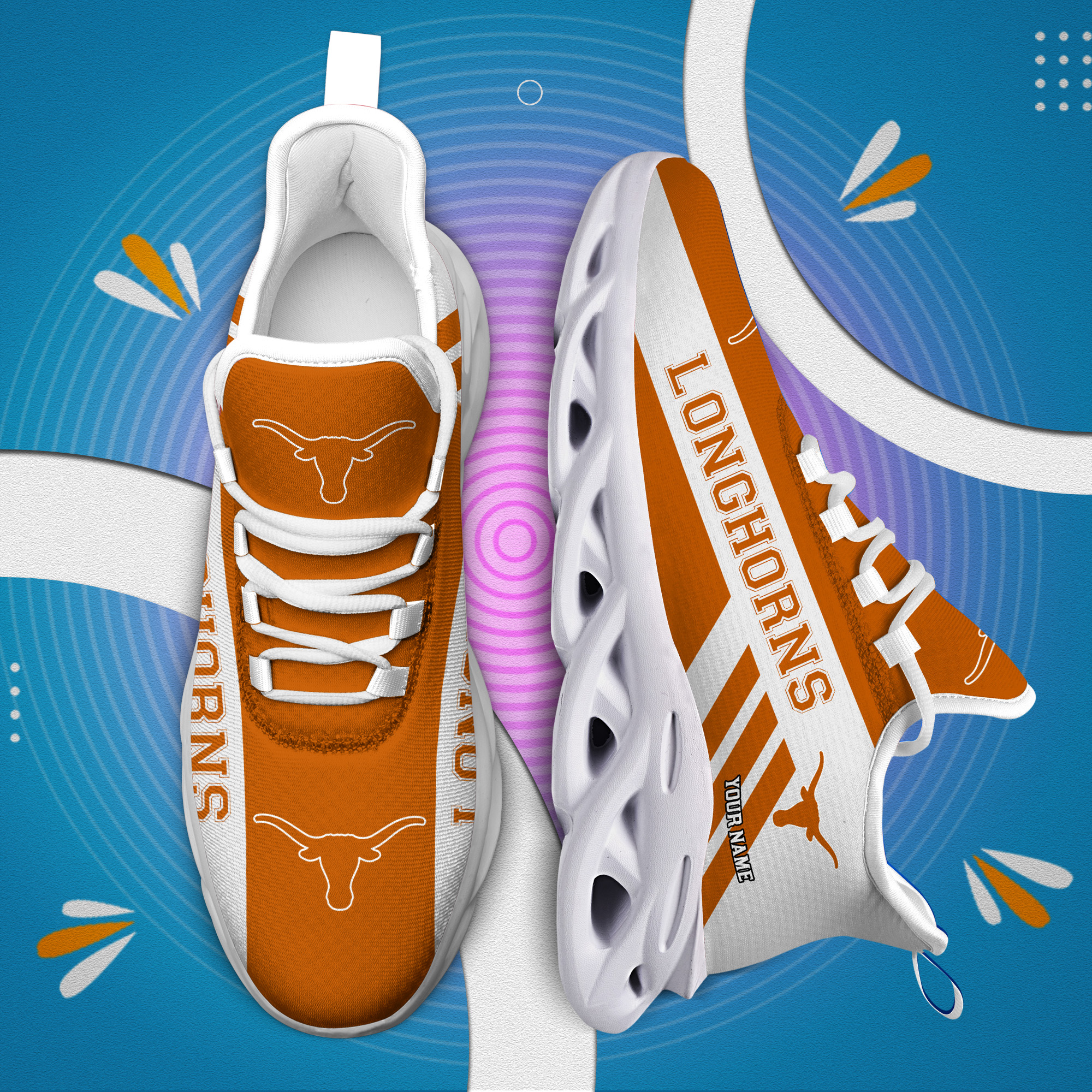 Texas Longhorns Custom Name PERSONALIZED MAX SOUL SHOES DS004 - Famjoys Texas Longhorns Custom Name PERSONALIZED MAX SOUL SHOES DS004 - Famjoys