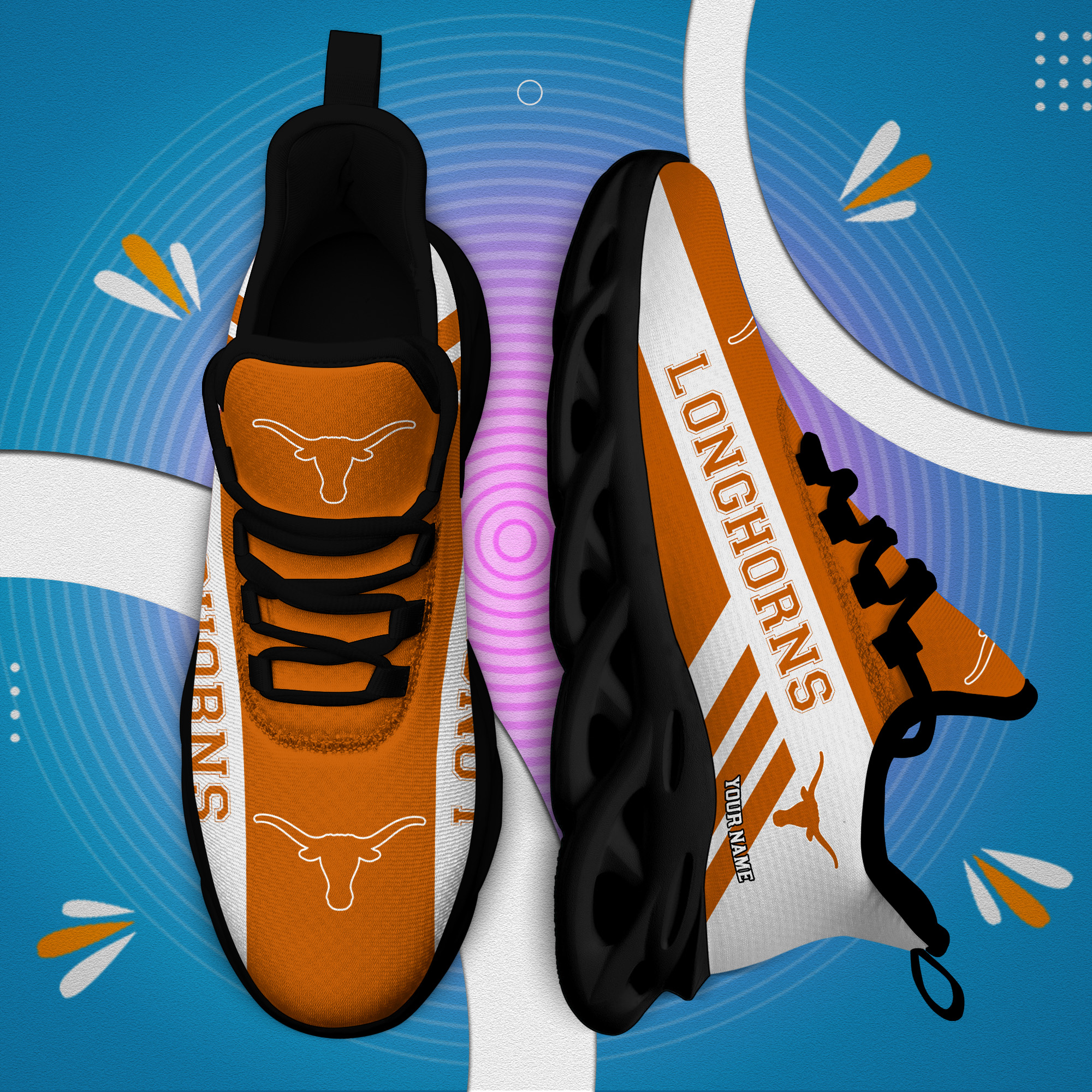 Texas Longhorns Custom Name PERSONALIZED MAX SOUL SHOES DS004 - Famjoys Texas Longhorns Custom Name PERSONALIZED MAX SOUL SHOES DS004 - Famjoys