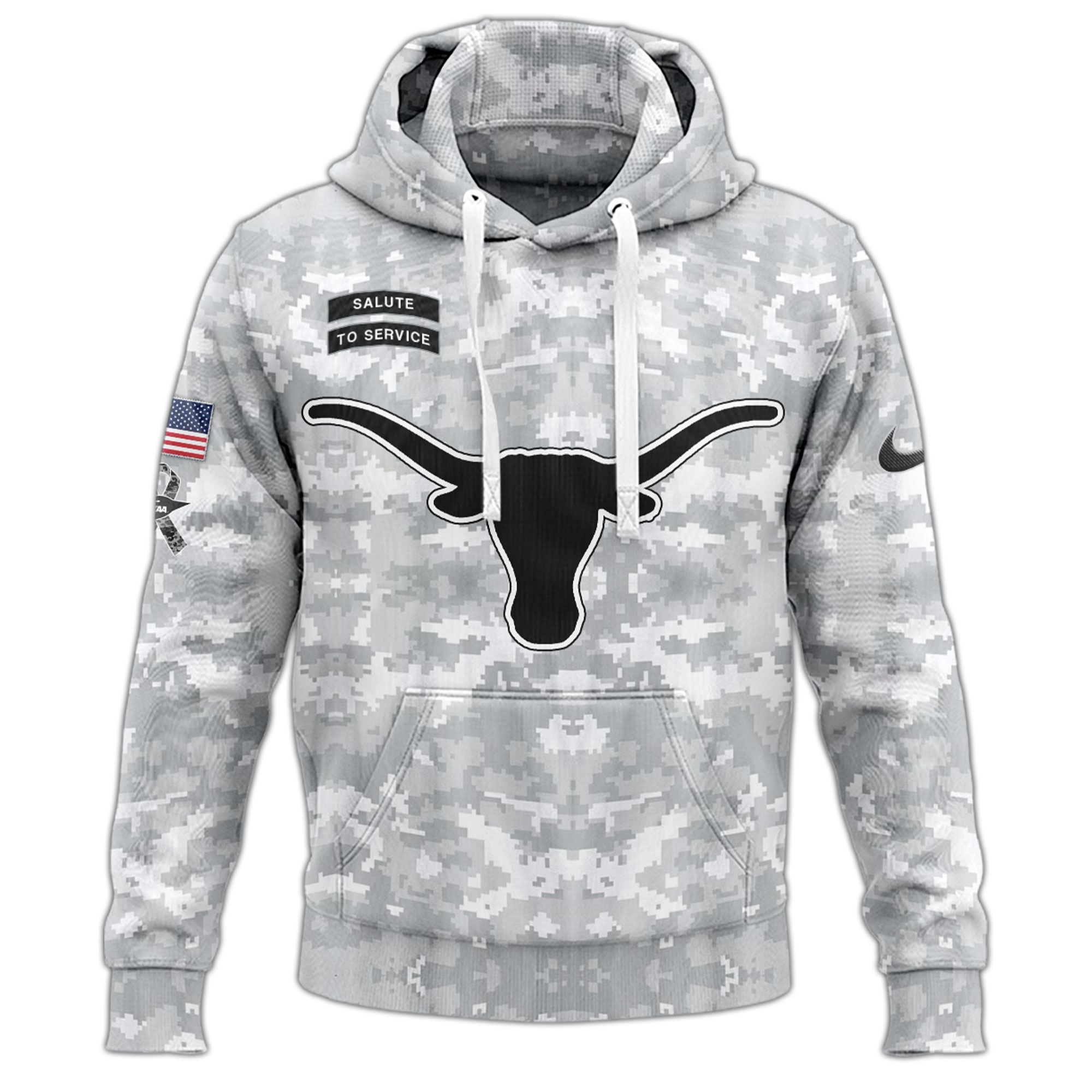 Texas Longhorns Football Arctic Camo Salute to Service Club Hoodie 2024 - Famjoys Texas Longhorns Football Arctic Camo Salute to Service Club Hoodie 2024 - Famjoys