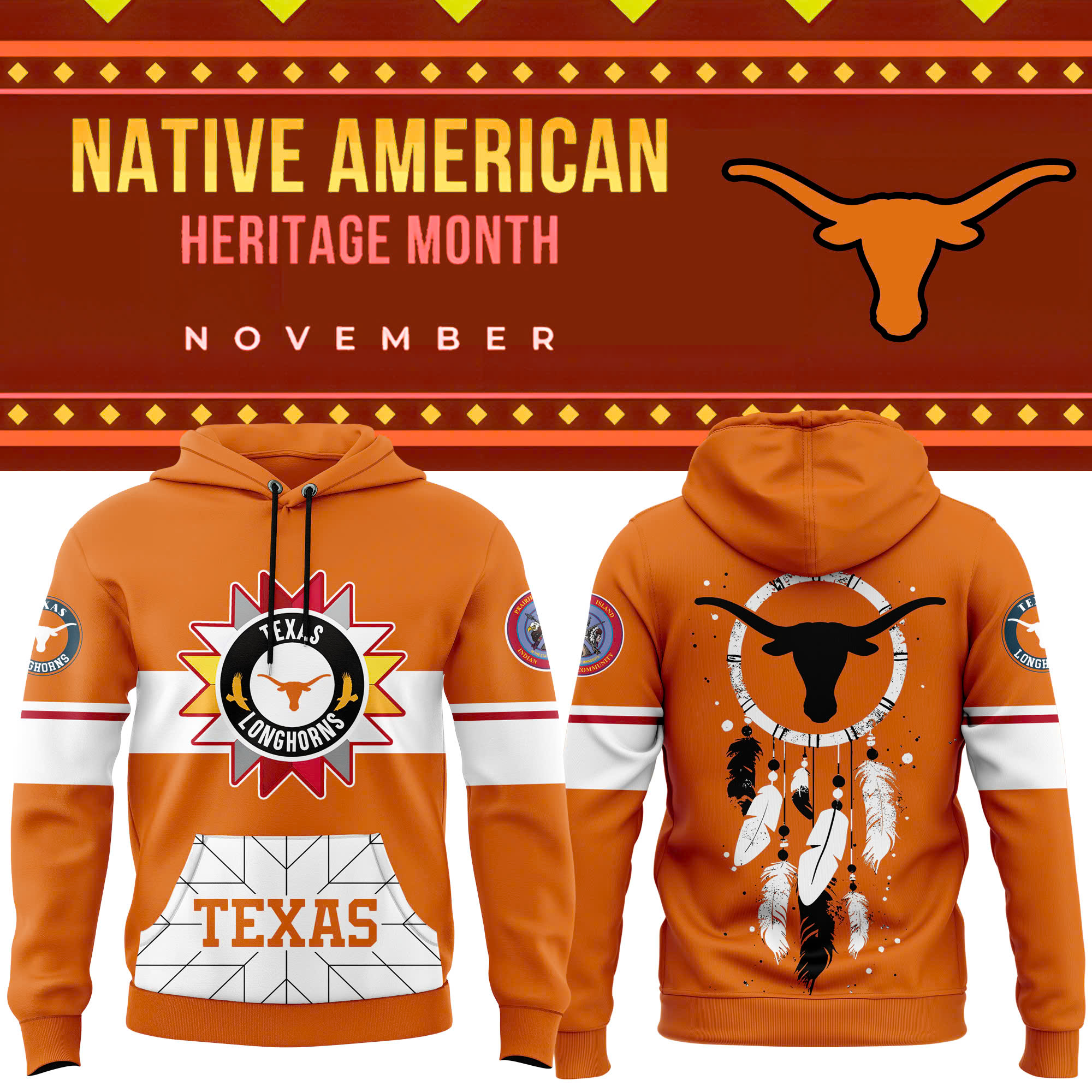 Texas Longhorns football Native American Heritage Month Premium Pullover Hoodie - Famjoys Texas Longhorns football Native American Heritage Month Premium Pullover Hoodie - Famjoys