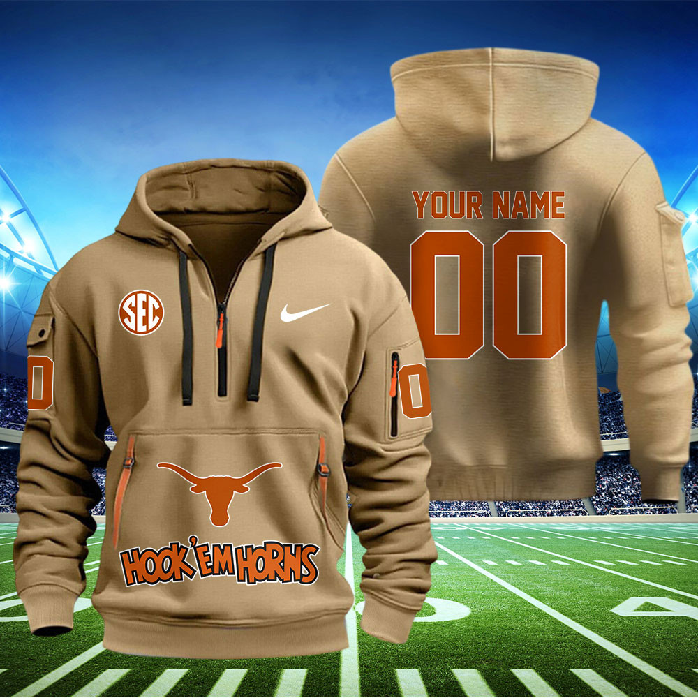 Texas Longhorns Football Quarter Zip Hoodie - Famjoys Texas Longhorns Football Quarter Zip Hoodie - Famjoys