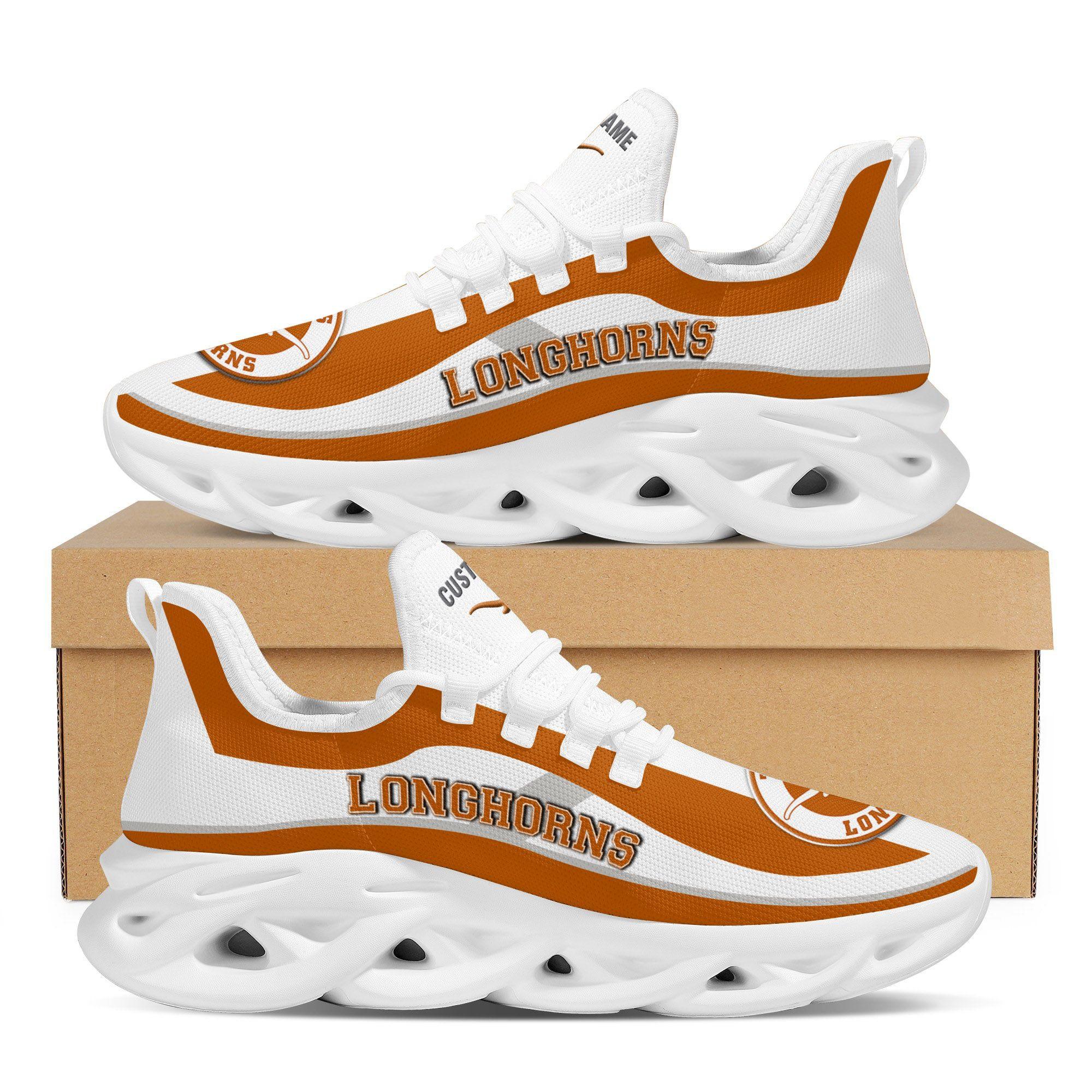 Texas Longhorns Football Team Custom Personalized With Name Max Soul Sneakers Shoes - Famjoys Texas Longhorns Football Team Custom Personalized With Name Max Soul Sneakers Shoes - Famjoys