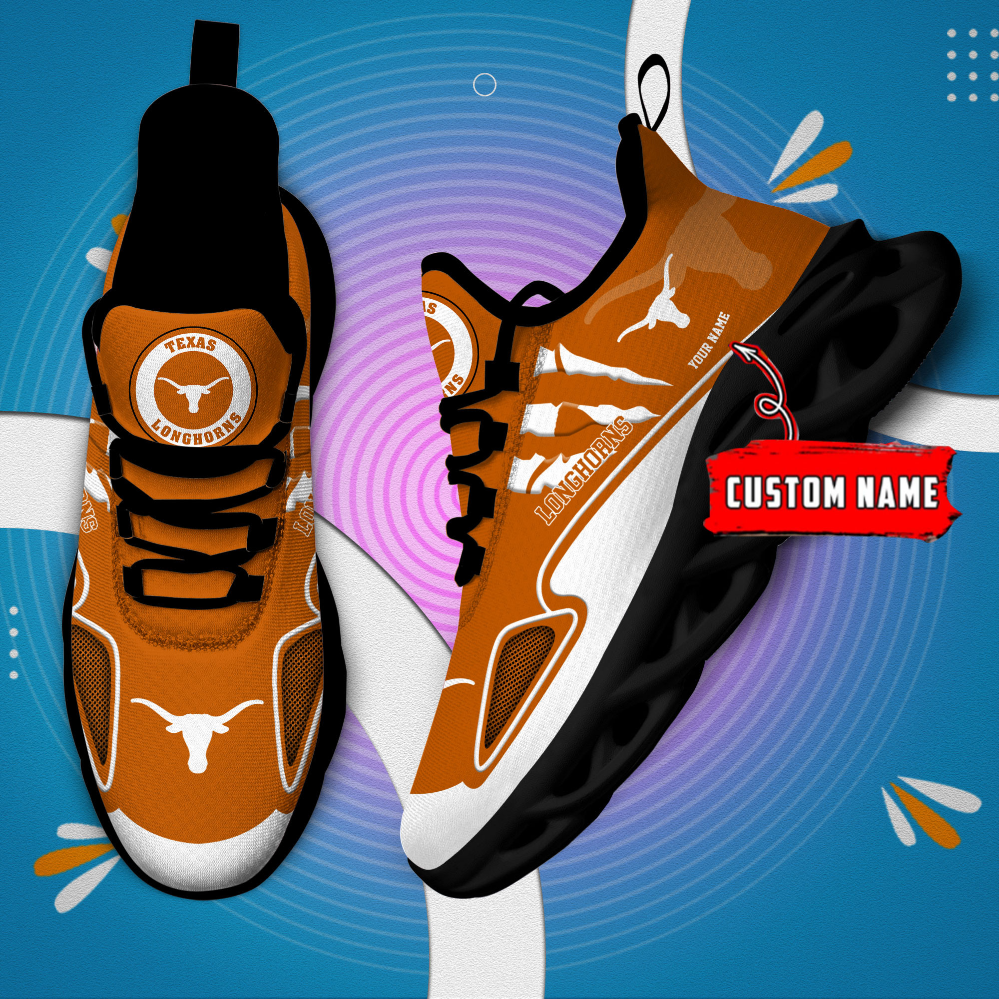 Texas Longhorns Max Soul Shoes - Famjoys Texas Longhorns Max Soul Shoes - Famjoys