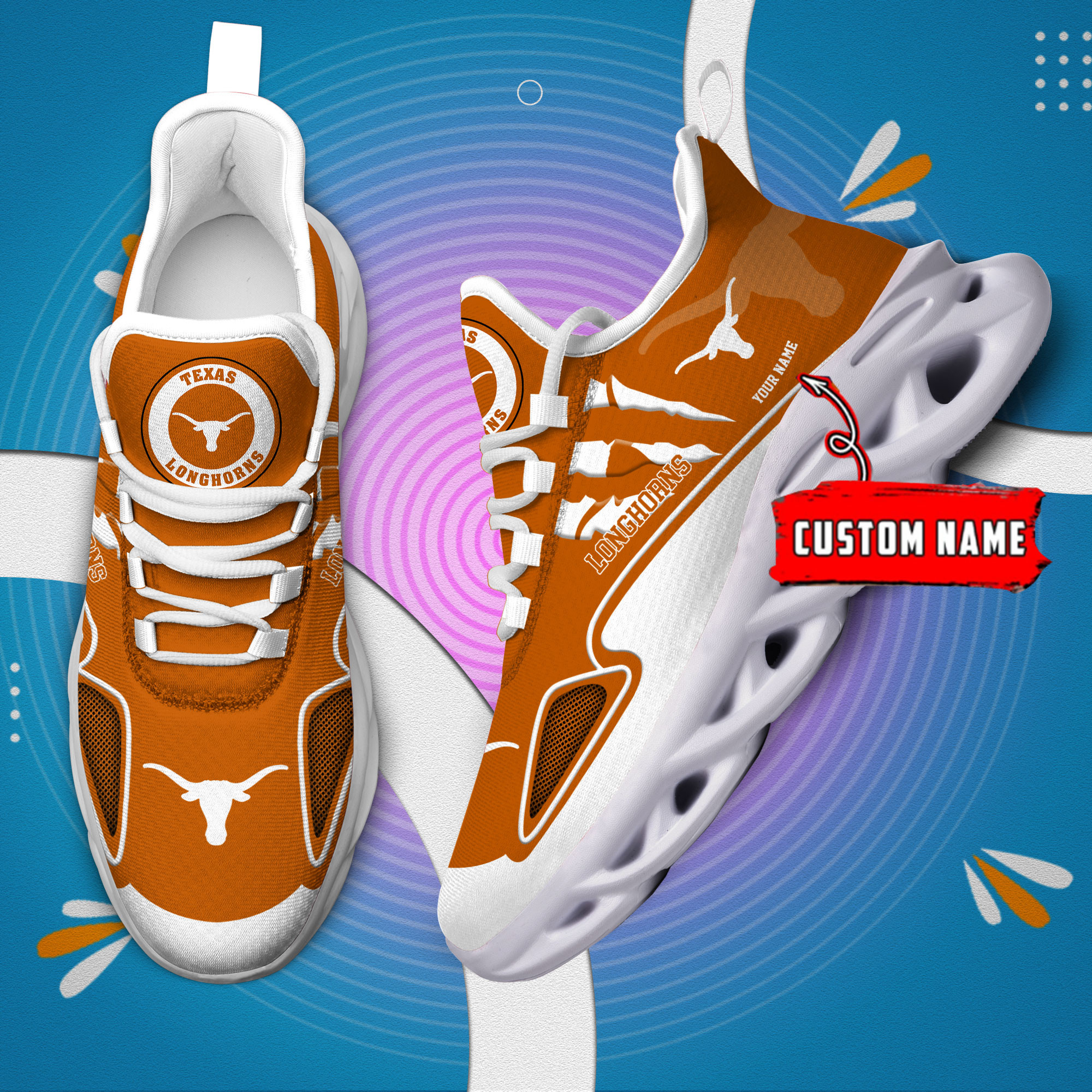 Texas Longhorns Max Soul Shoes - Famjoys Texas Longhorns Max Soul Shoes - Famjoys