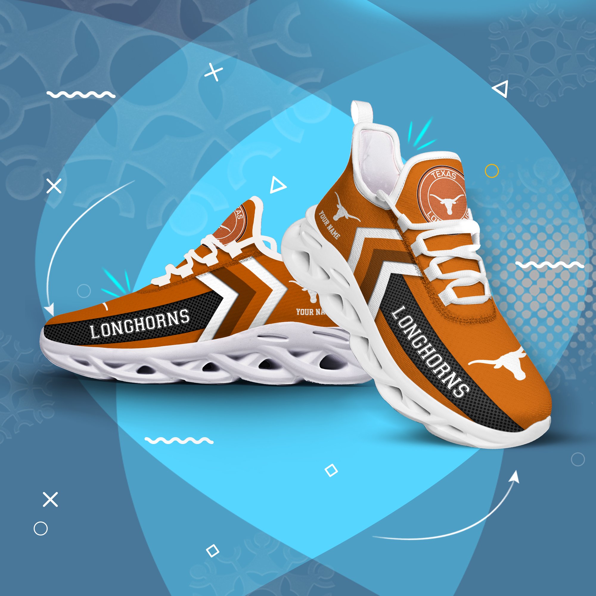 Texas Longhorns Personalized Custom Name Max Soul Shoes DS003 - Famjoys Texas Longhorns Personalized Custom Name Max Soul Shoes DS003 - Famjoys