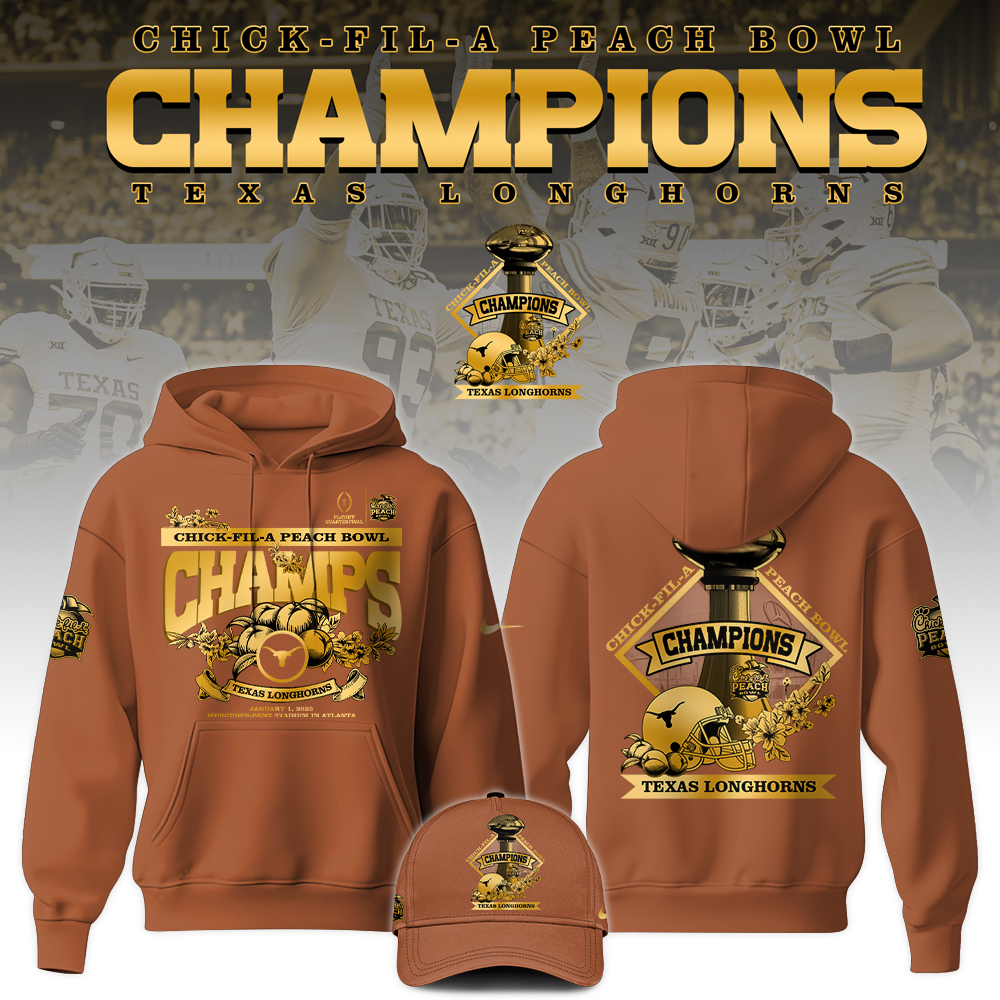 Texas Longhorns x Peach Bowl Champions Hoodie v2 - Famjoys Texas Longhorns x Peach Bowl Champions Hoodie v2 - Famjoys