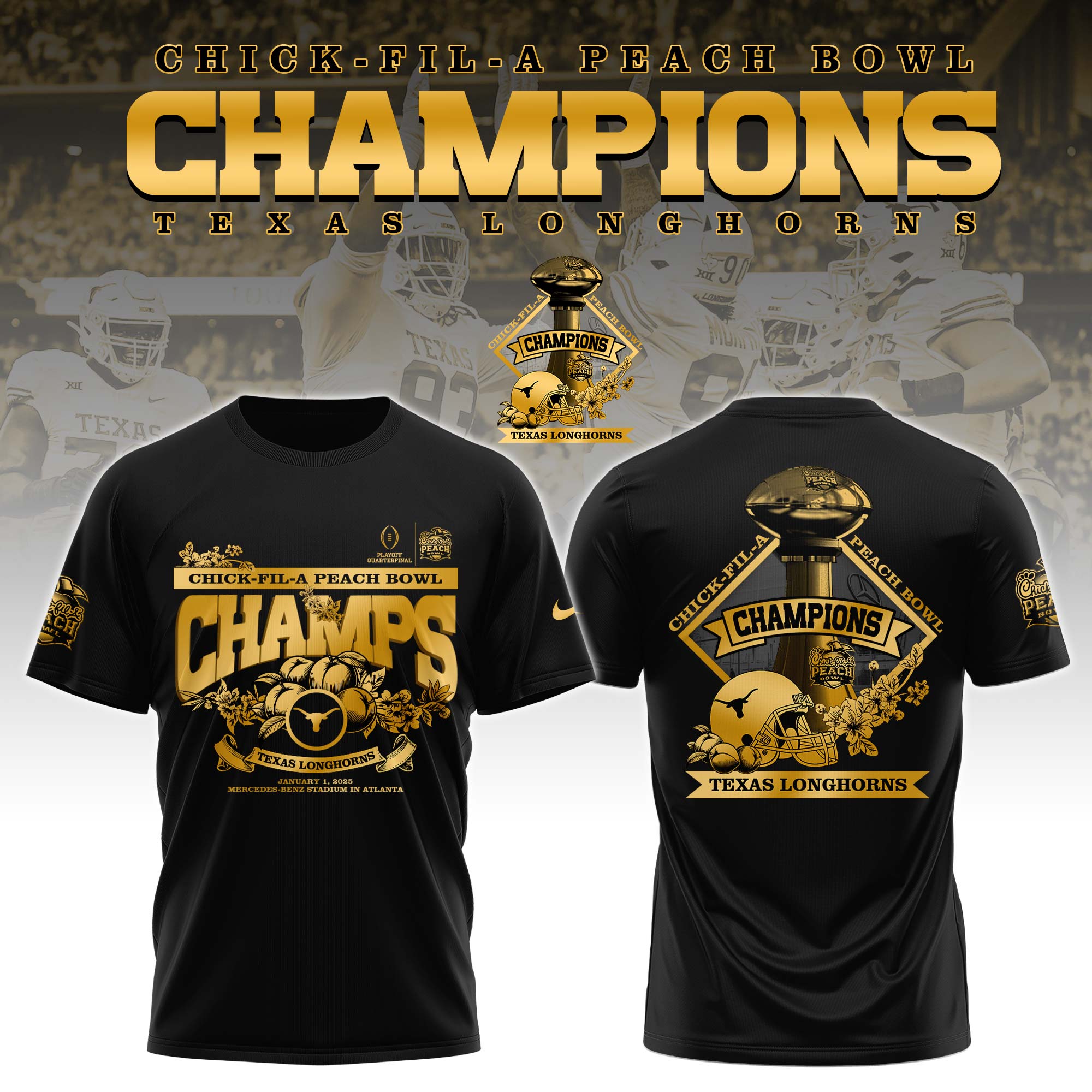 Texas Longhorns x Peach Bowl Champions New Tshirt - Famjoys Texas Longhorns x Peach Bowl Champions New Tshirt - Famjoys