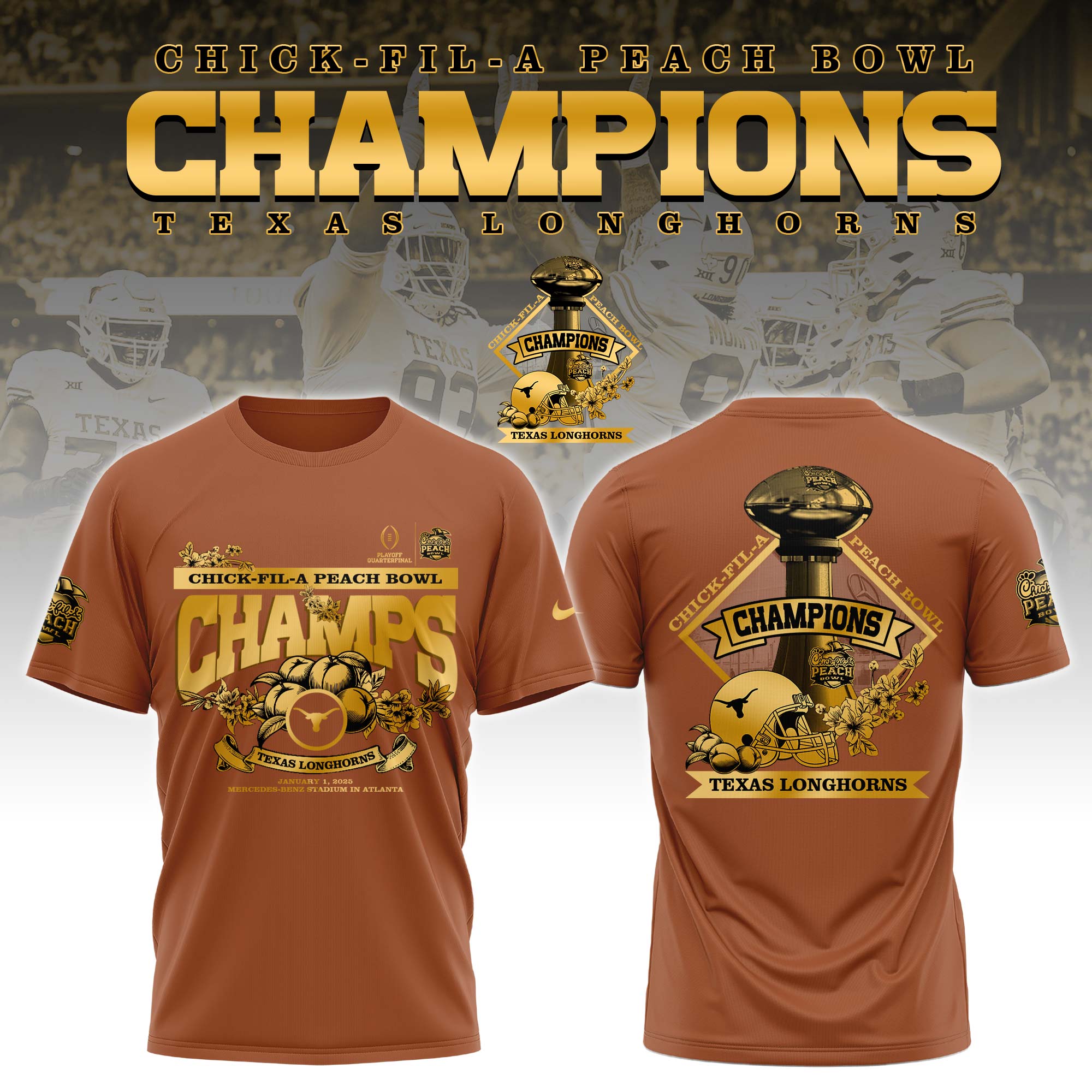 Texas Longhorns x Peach Bowl Champions New Tshirt v2 - Famjoys Texas Longhorns x Peach Bowl Champions New Tshirt v2 - Famjoys