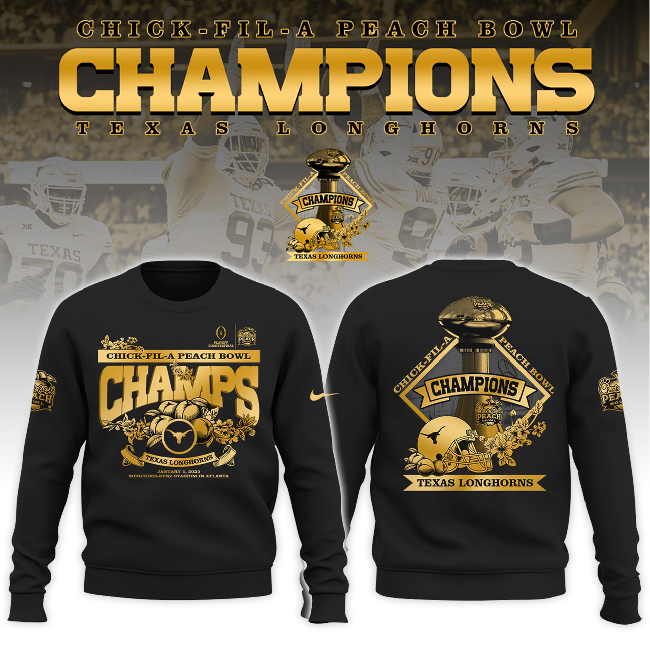 Texas Longhorns x Peach Bowl Champions Sweatshirt - Famjoys Texas Longhorns x Peach Bowl Champions Sweatshirt - Famjoys