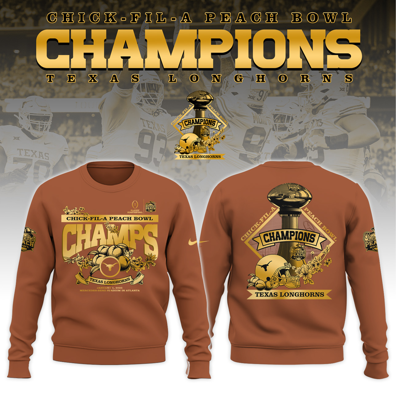 Texas Longhorns x Peach Bowl Champions Sweatshirt v2 - Famjoys Texas Longhorns x Peach Bowl Champions Sweatshirt v2 - Famjoys