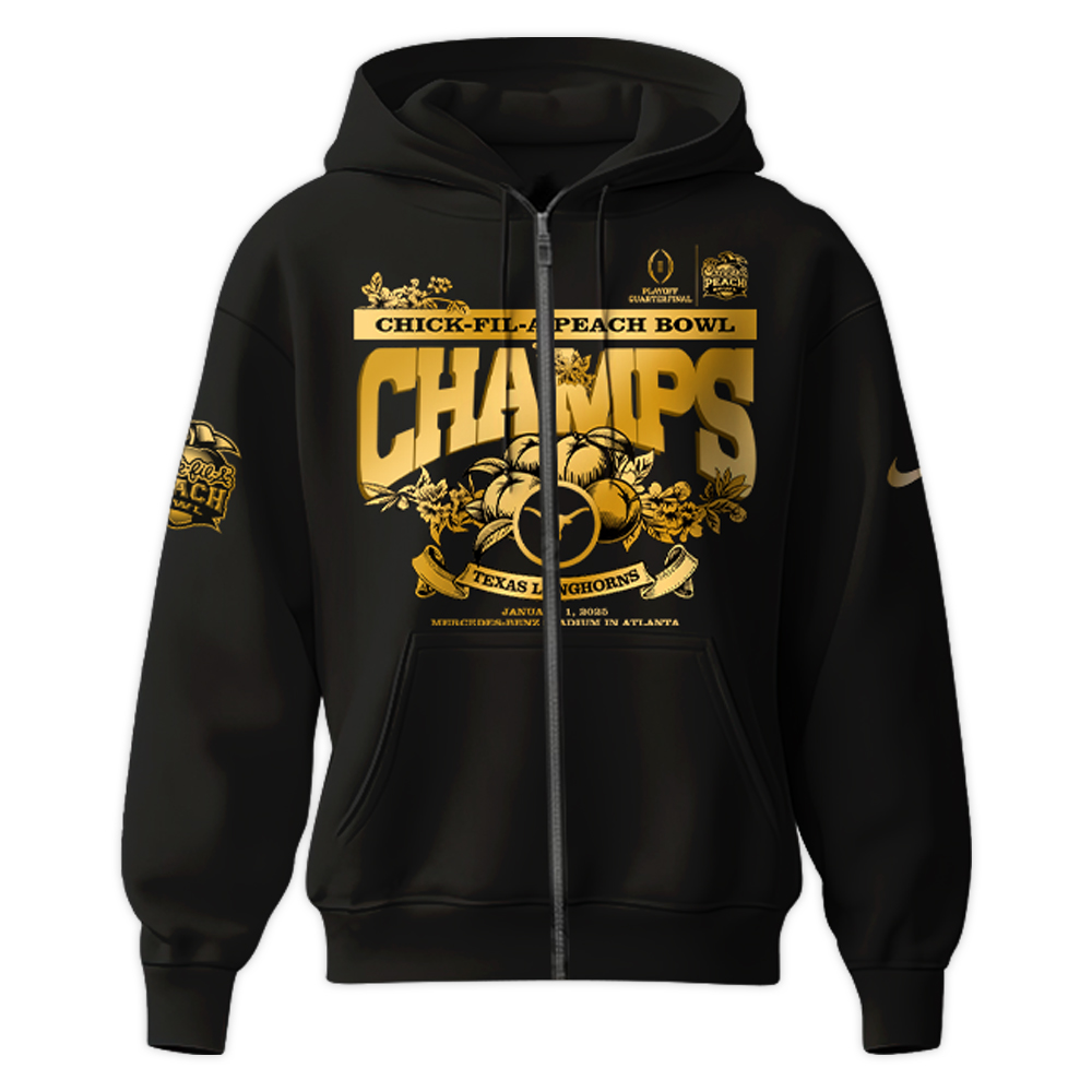 Texas Longhorns x Peach Bowl Champions Zip Hoodie - Famjoys Texas Longhorns x Peach Bowl Champions Zip Hoodie - Famjoys