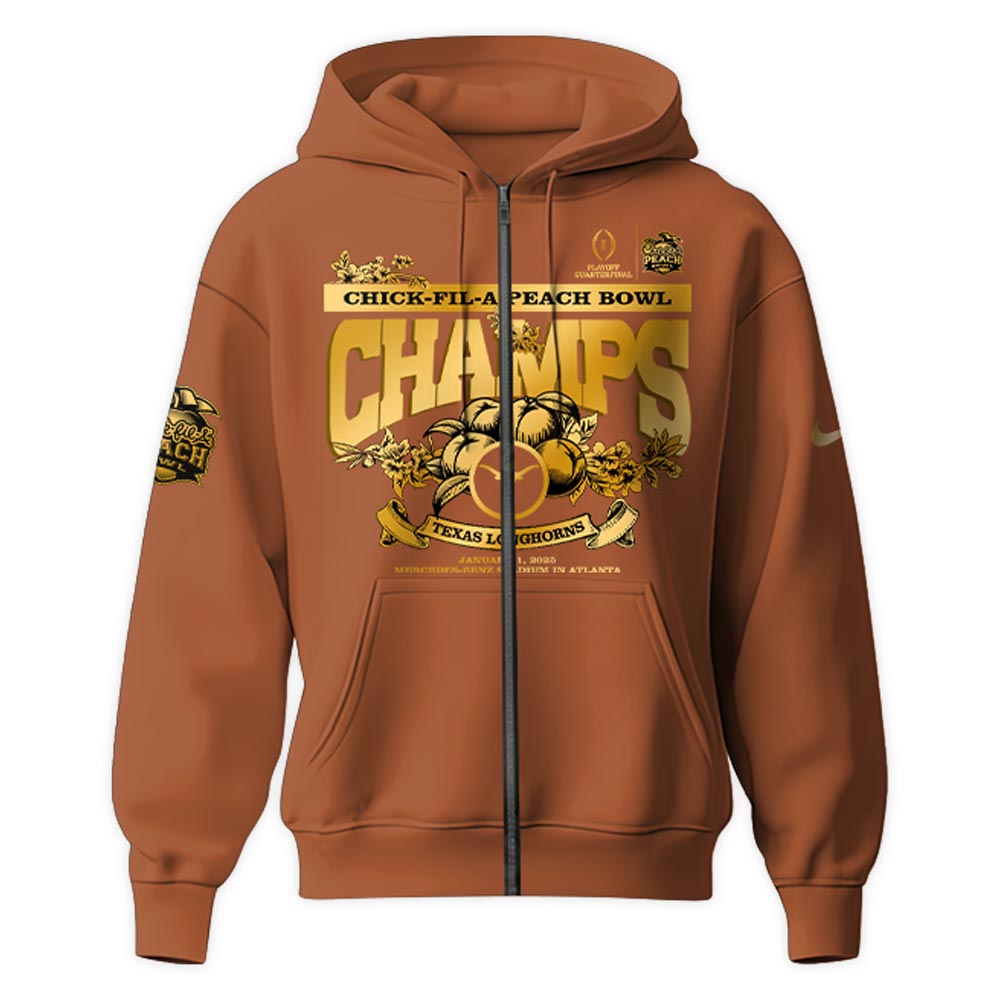 Texas Longhorns x Peach Bowl Champions Zip Hoodie v2 - Famjoys Texas Longhorns x Peach Bowl Champions Zip Hoodie v2 - Famjoys