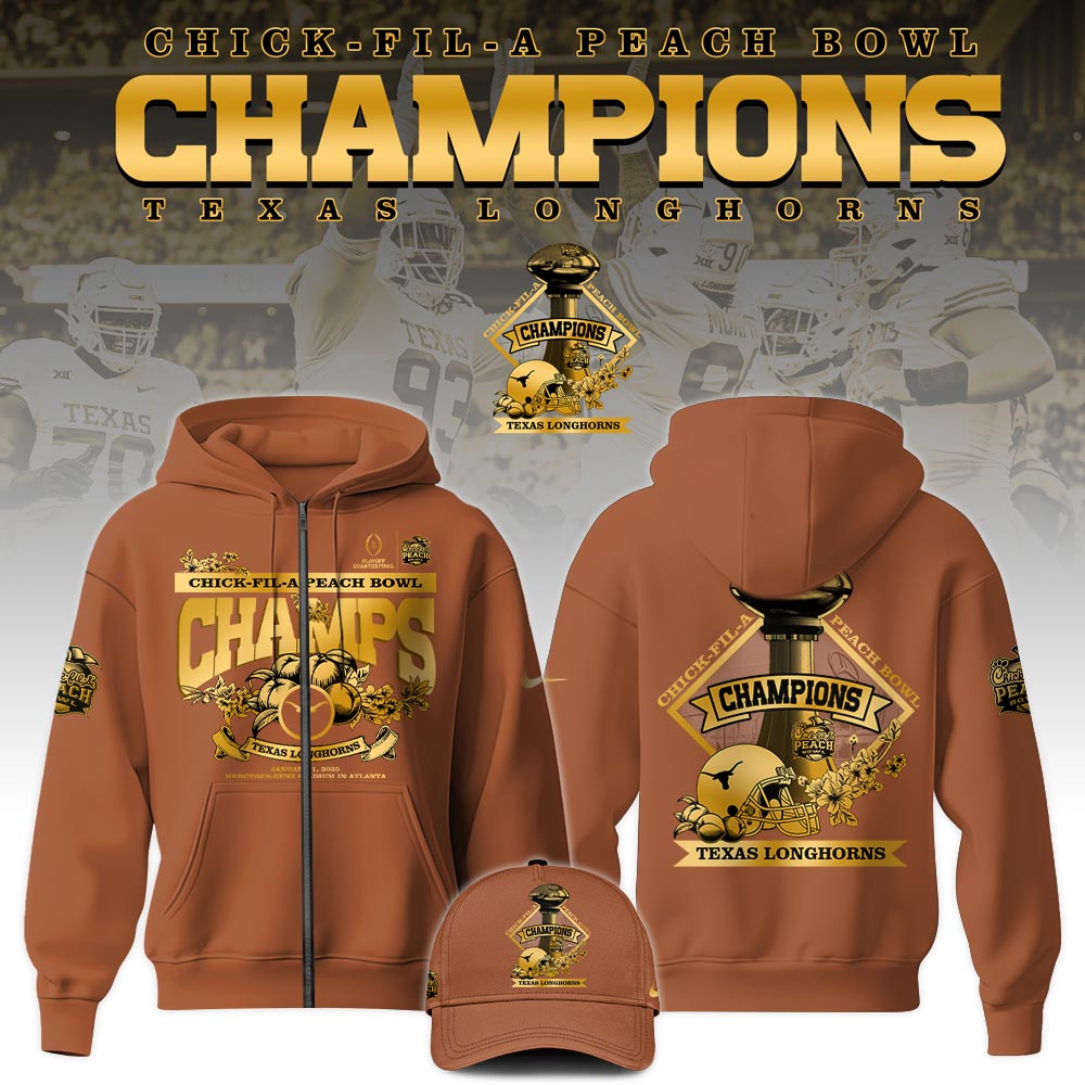Texas Longhorns x Peach Bowl Champions Zip Hoodie v2 - Famjoys Texas Longhorns x Peach Bowl Champions Zip Hoodie v2 - Famjoys